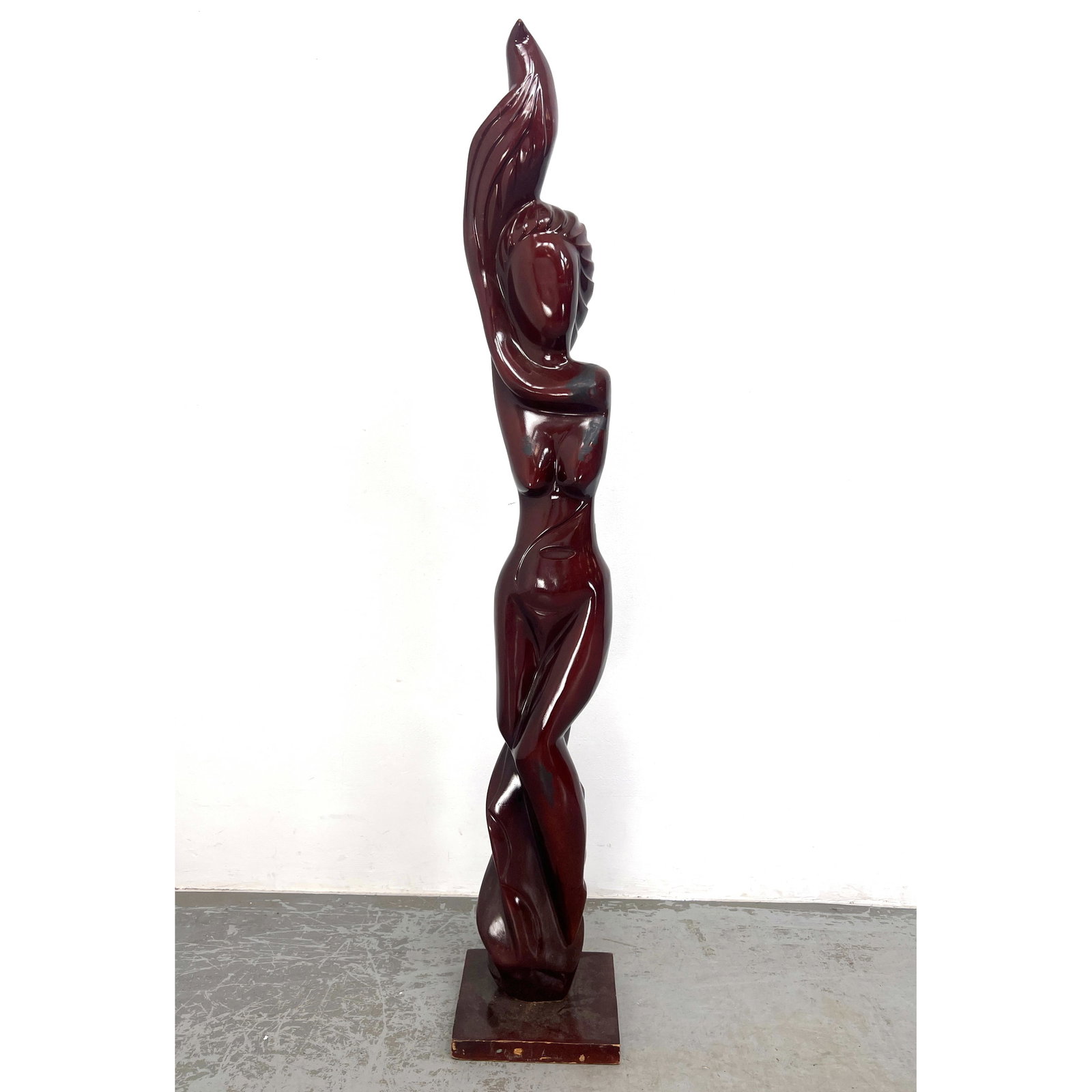 Large Tiki Style Tall Totem Form Sculpture. Lacquer wood.: Large Tiki Style Tall Totem Form Sculpture. Lacquer wood. Dimensions: Height: 65 inches, Width: 11.25 inches, Depth: 10 inches. --- - We offer curbside delivery for most items to NYC, Manhattan, Close