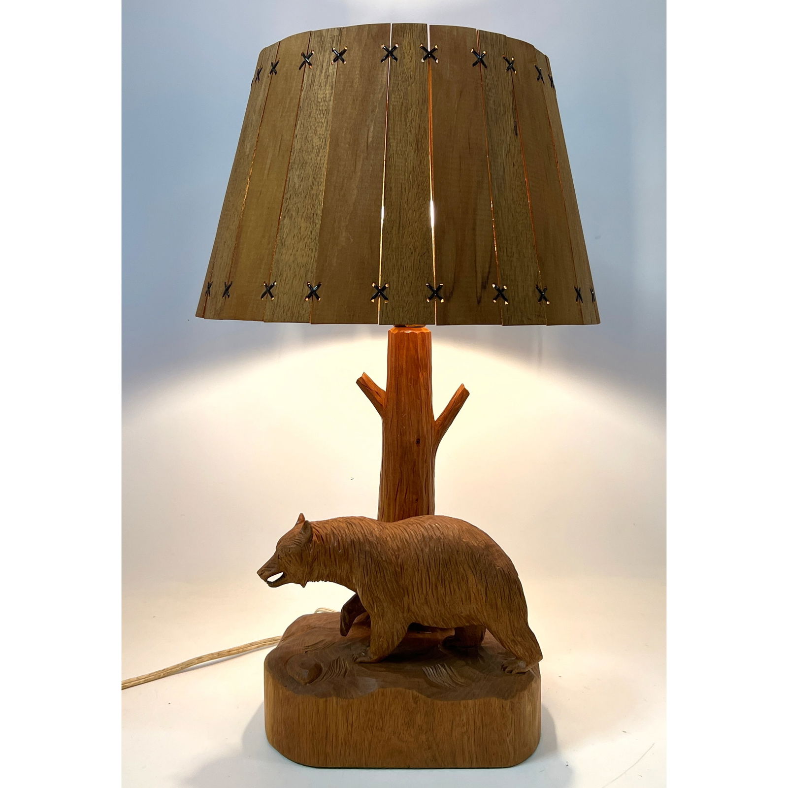 Clement Dube carved wood table lamp. Walking bear. (1 of 13)