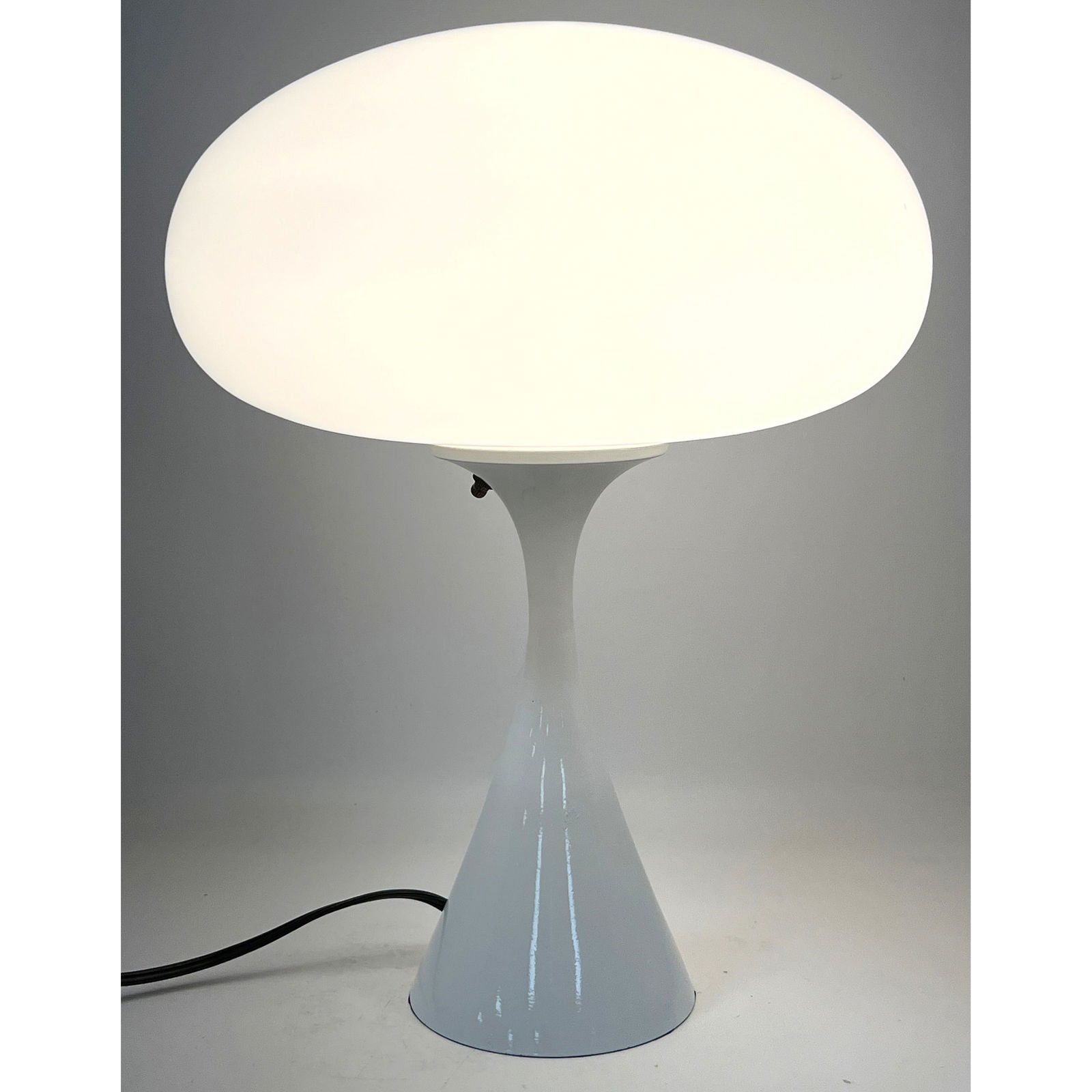 DESIGNLINE White Enamel Base Glass Mushroom Shade Table Lamp. Paper Label. StemLite. Contemporary. (1 of 11)