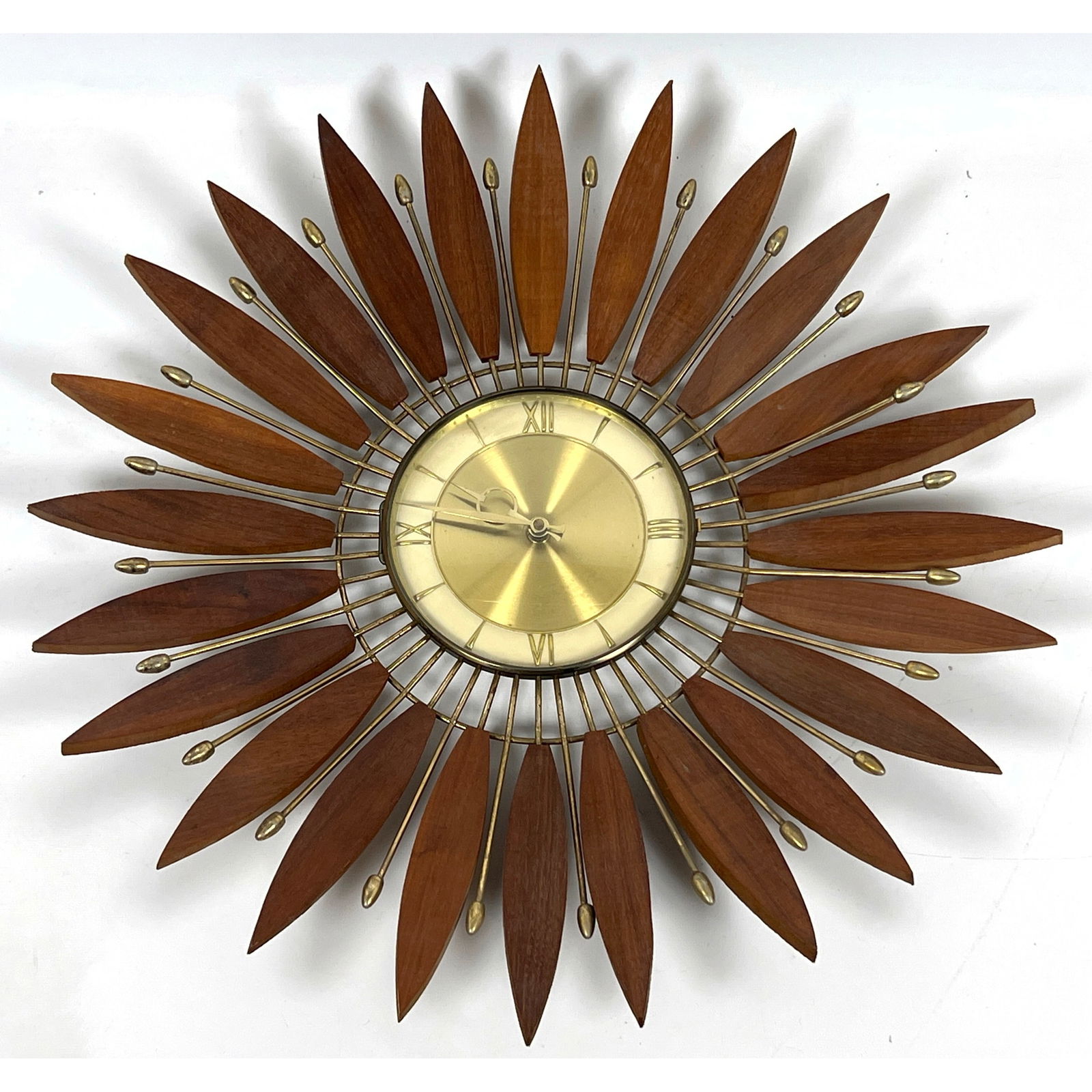 Mid-century Modern Wood and Metal Sunburst Clock. (1 of 10)