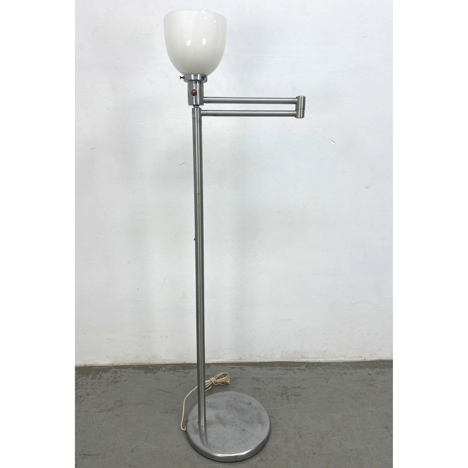 Mid Century Nessen Swing Arm Adjustable Height Brushed Nickel Plate Floor Lamp. Von Nessen, (1 of 8)