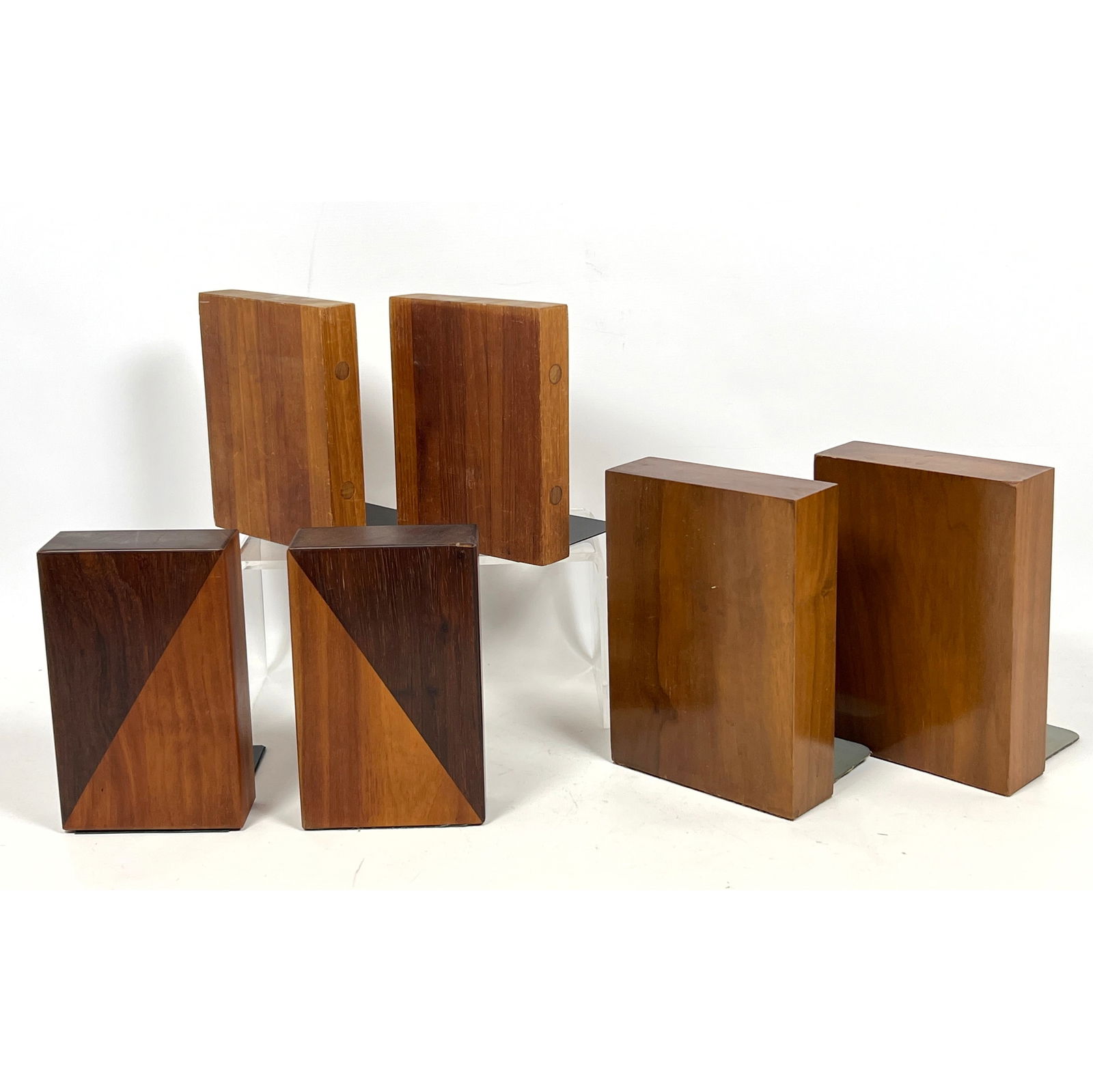 3 Pair Mid-Century Modern Walnut Wood Bookends Artisan Made: 3 Pair Mid-Century Modern Walnut Wood Bookends Artisan Made Dimensions: Height: 8 inches, Width: 5.75 inches, Depth: 5 inches. --- US Packing and Shipping charge: In house shipping available. Will be
