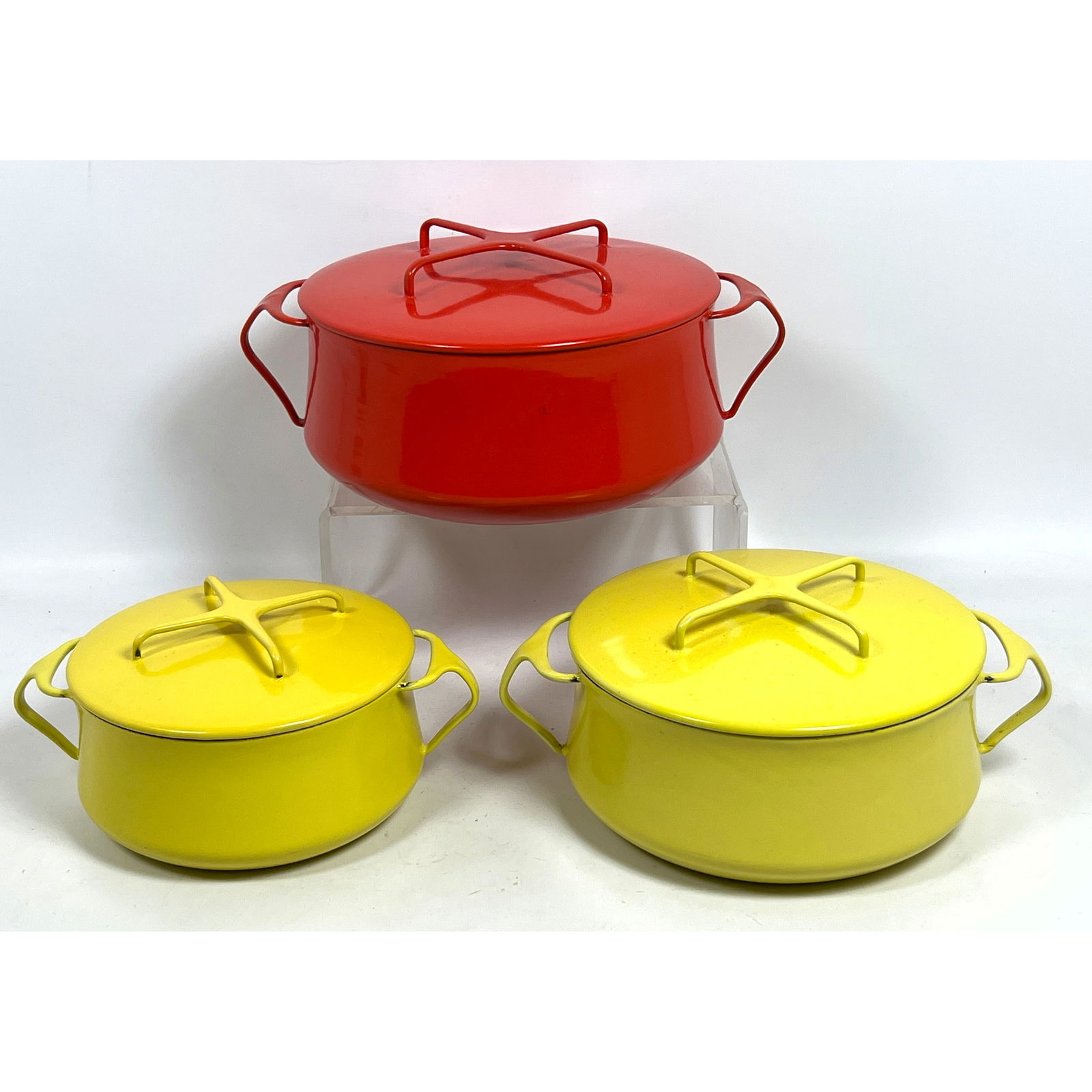 3pcs DANSK Kobenstyle Lidded Pots. 2 Yellow; One Red. JENS QUISTGAARD. Mid Century Modern Design. Al (1 of 14)