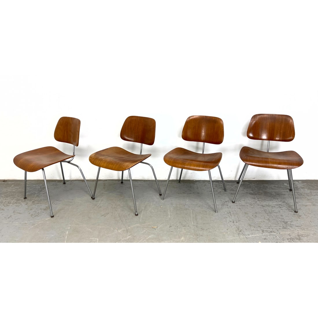 Set 4 Charles Eames DCM Chairs. Molded wood and Metal. For Herman Miller unsigned. (1 of 12)