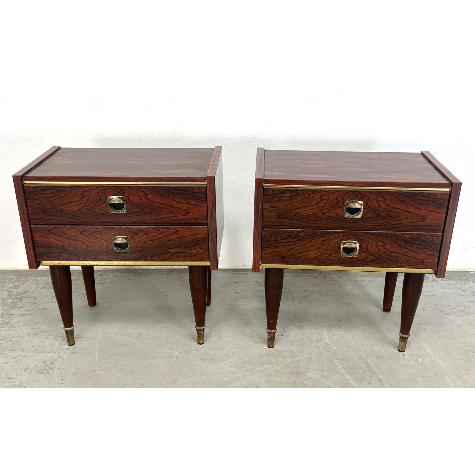 Pr Mid Century Modern Europens Side Table Night Stands. Two Drawer Stands Tables. Brass Trim and Pul (1 of 12)