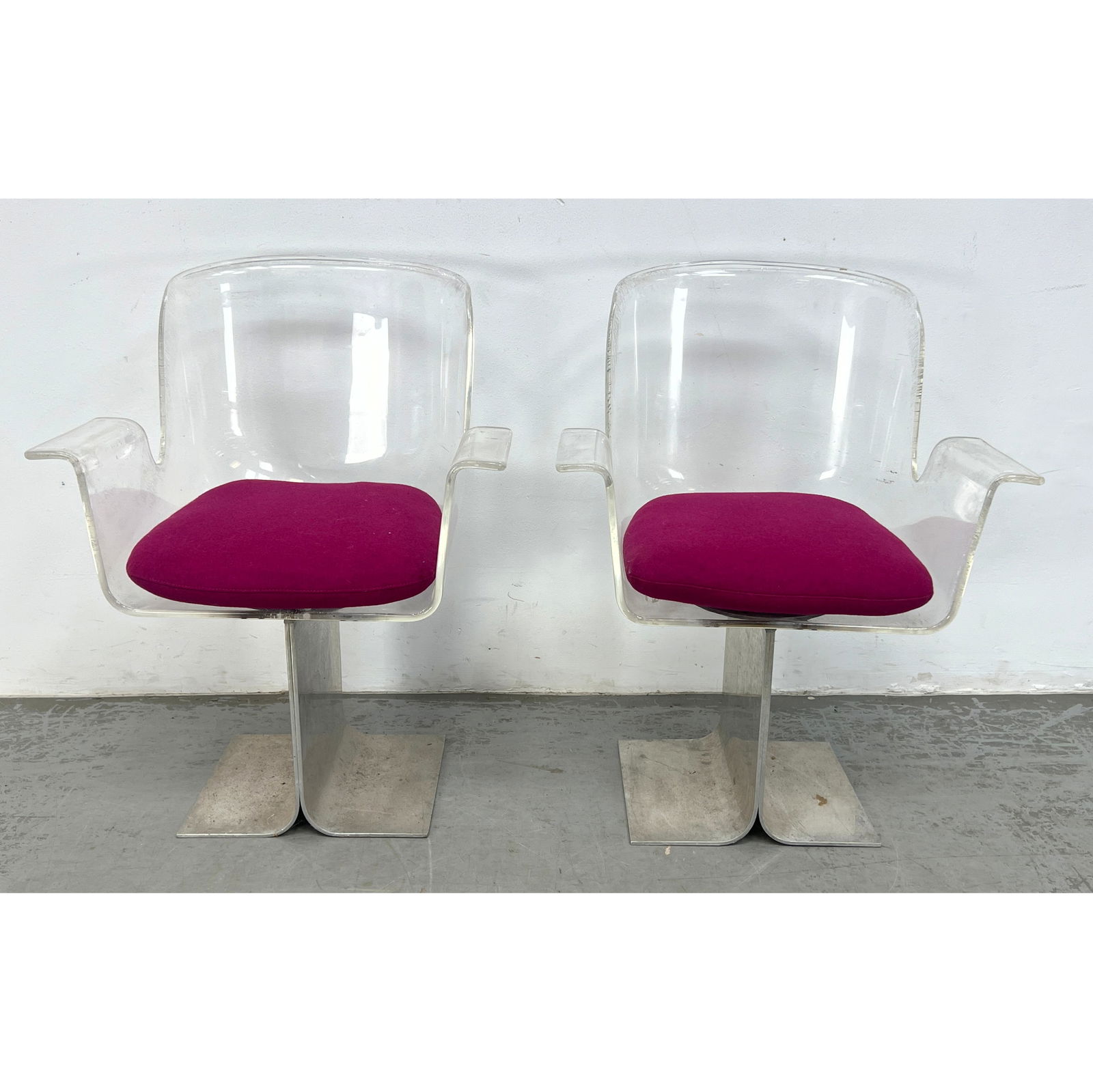 Pair Pace Lucite and Aluminum Swivel chairs. I beam Style Bases. (1 of 9)