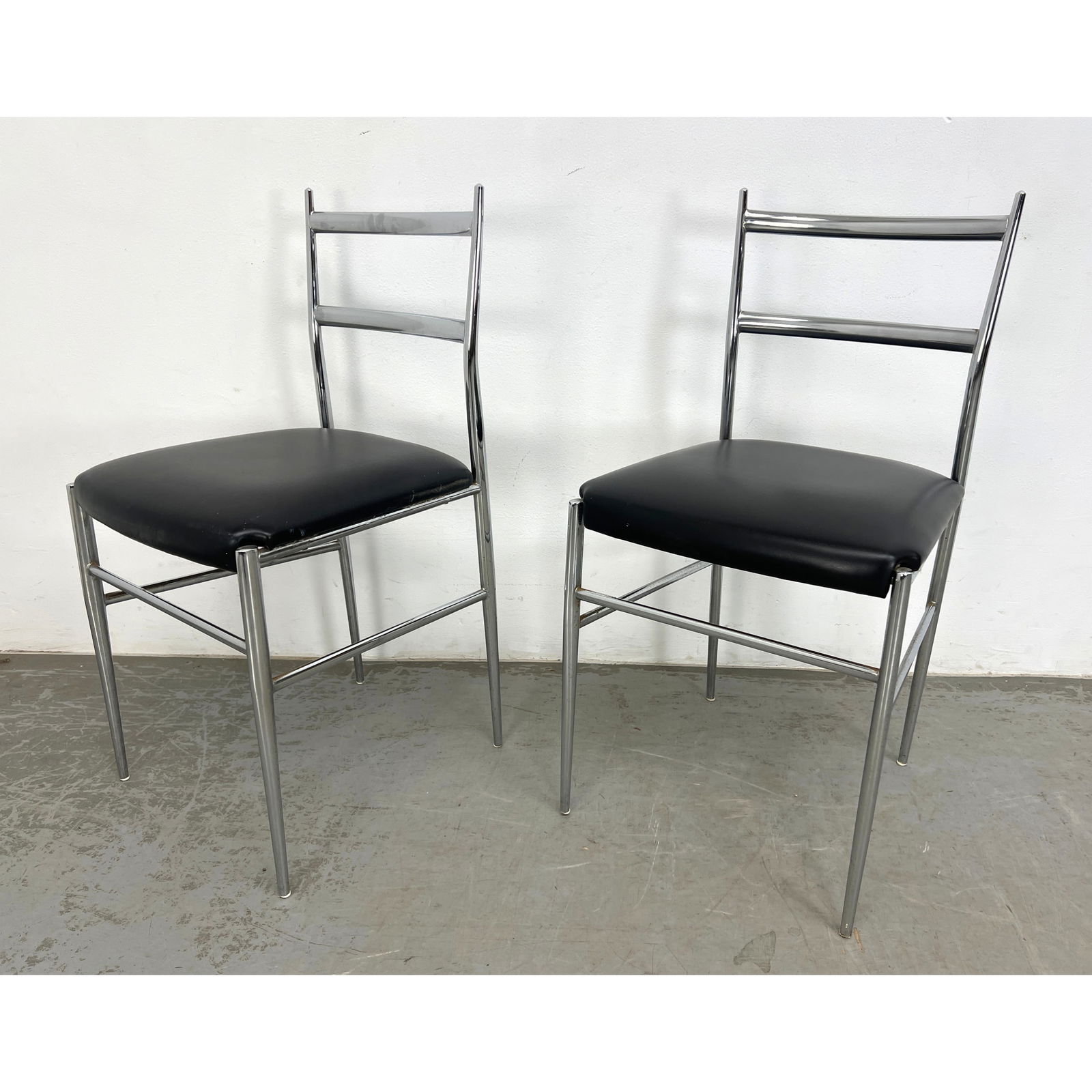 2 Italian Superleggra Chrome frame side chairs. Italy Ponti Style (1 of 8)