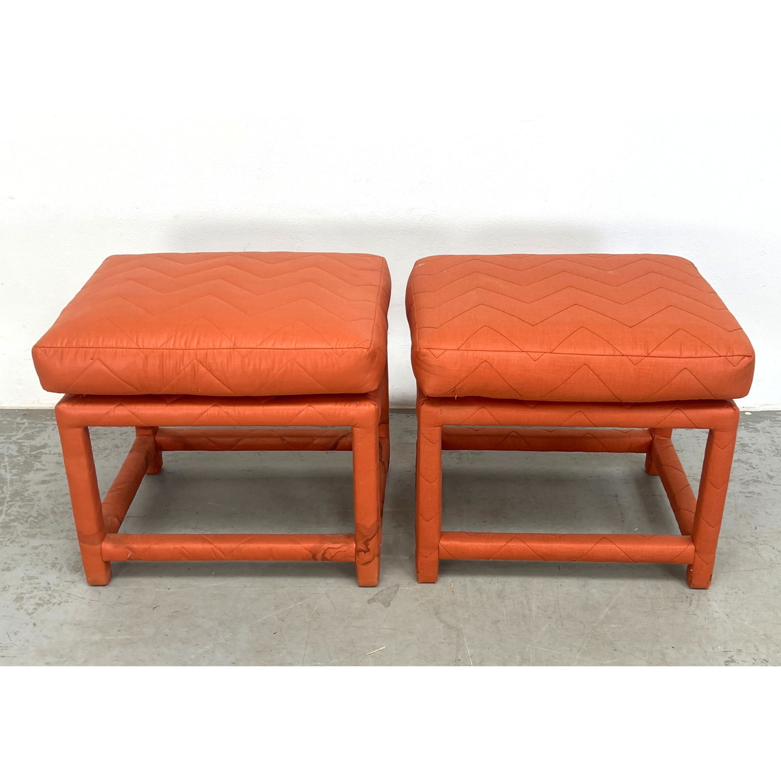 Pair Milo Baughman Thayer Coggin Parsons Stools, Labels: Pair Milo Baughman Thayer Coggin Parsons Stools, Labels Dimensions: Height: 19 inches, Width: 22 inches, Depth: 17 inches. --- - We offer curbside delivery for most items to NYC, Manhattan, Close Broo
