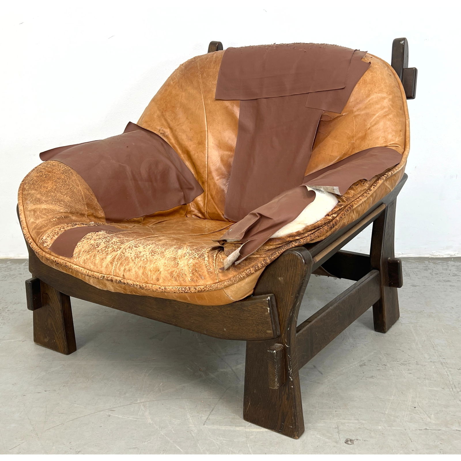 French Maison Regain Lounge Chair. Solid wood frame with prominent exposed joinery, (1 of 12)