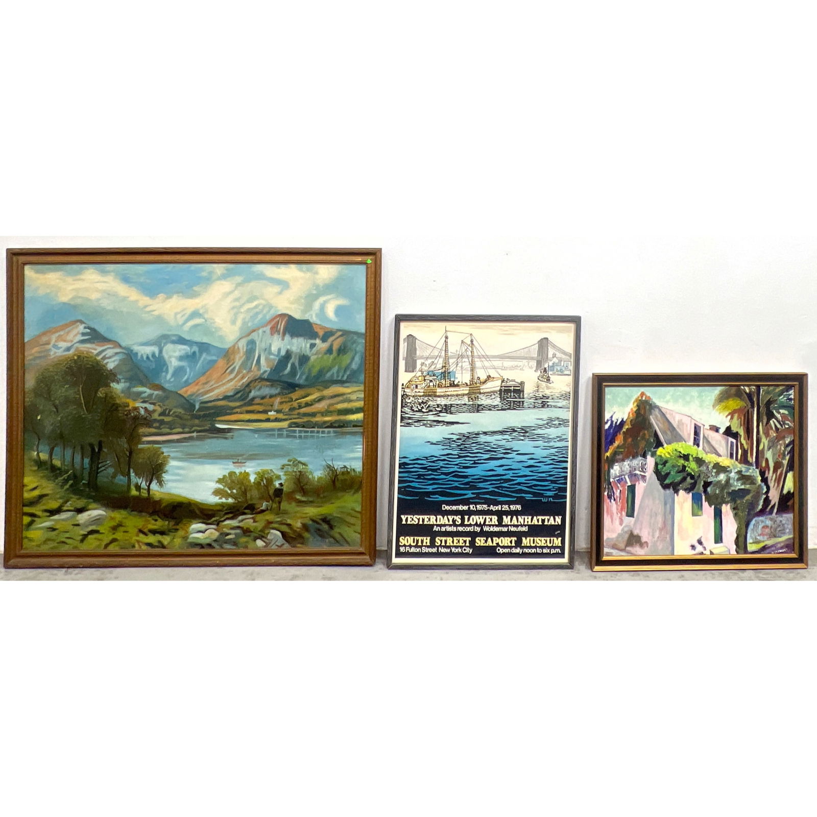 3pcs Mixed Art Lot. 2 Landscape paintings ( F Stewart and jsj1894) and Museum Poster. (1 of 19)