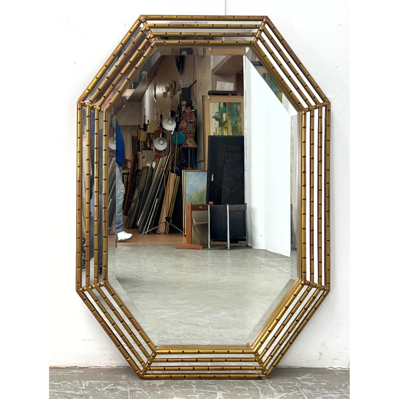 Octagonal Faux Bamboo Frame Wall Mirror. Possibly La Barge. Detailed frame has rows of gilt faux bam (1 of 8)