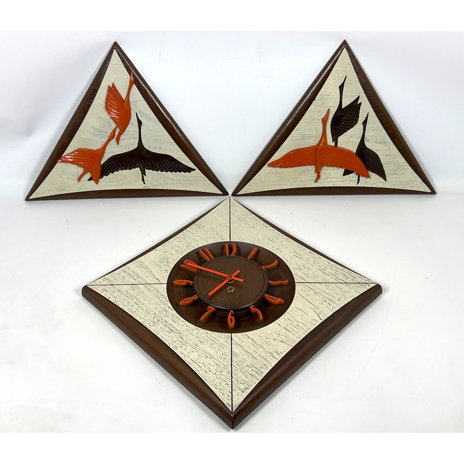 3pc 50s Modern Plastic Wall Clock Set. Burwood products. (1 of 13)