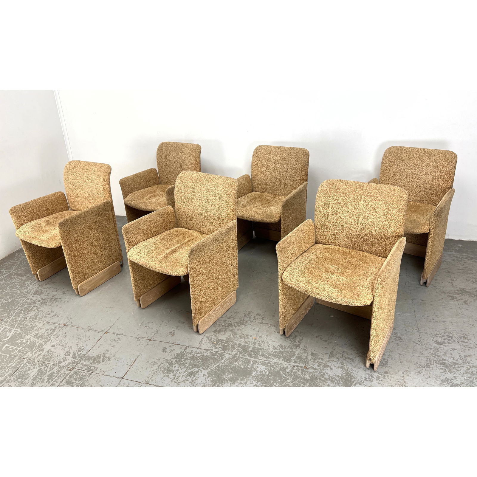 Set of 8 Chiclet armchairs, designed by Giovanni Offredi for Saporiti Italia. Wood base trim.: Set of 8 Chiclet armchairs, designed by Giovanni Offredi for Saporiti Italia. Wood base trim. Dimensions: Height: 33 inches, Width: 23 inches, Depth: 23 inches. - Seat Height: 17 inches --- - We offer