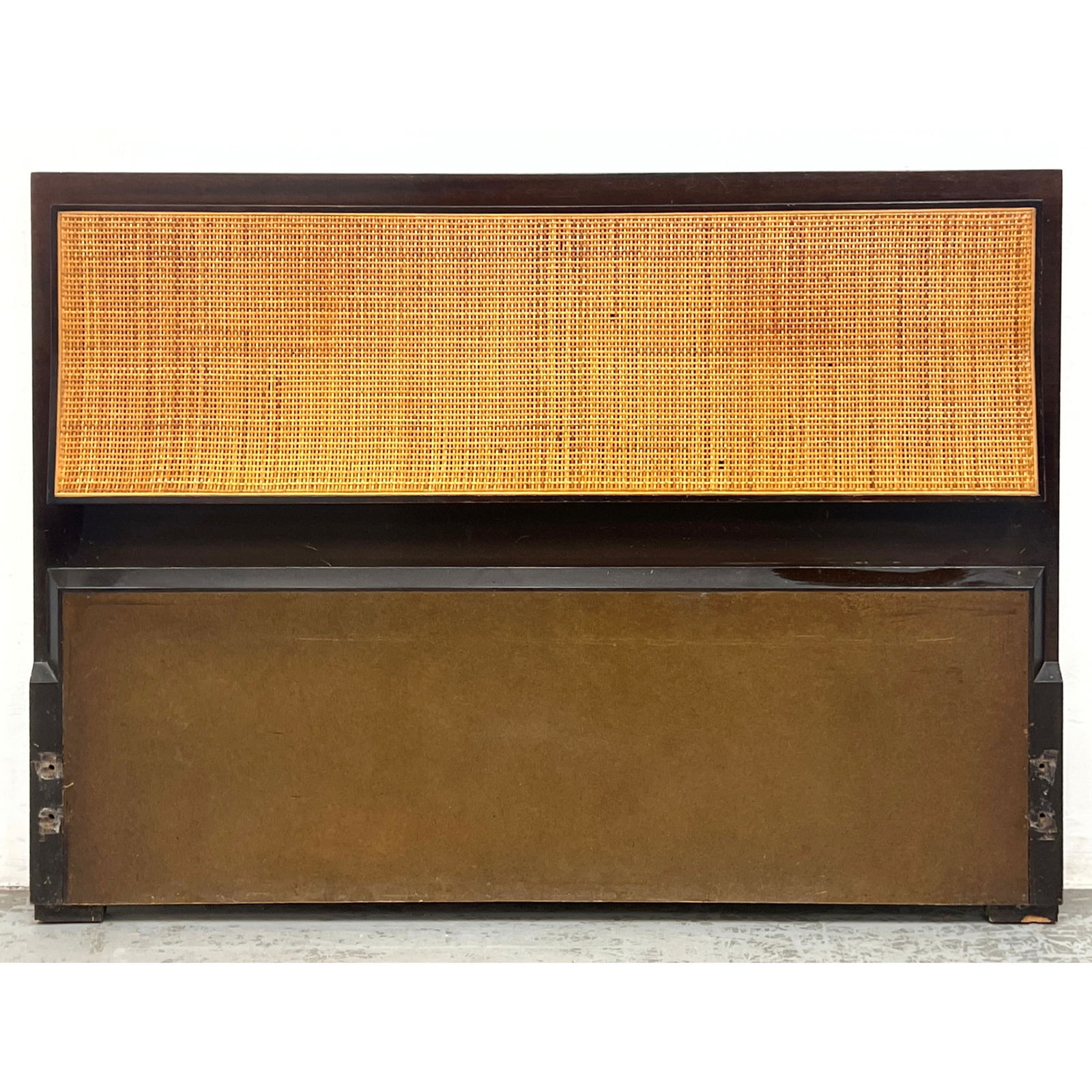 Paul McCobb Calvin Full Size Headboard Bed. With angled Cane Panel with Brass Rod. (1 of 11)