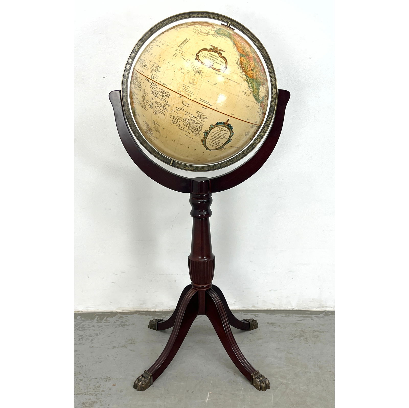 Contemporary Globe on Stand. World Classic Series by Replogle Globes: Contemporary Globe on Stand. World Classic Series by Replogle Globes Dimensions: Height: 43 inches, Width: 23 inches, Depth: 18 inches. --- - We offer curbside delivery for most items to NYC, Manhatta