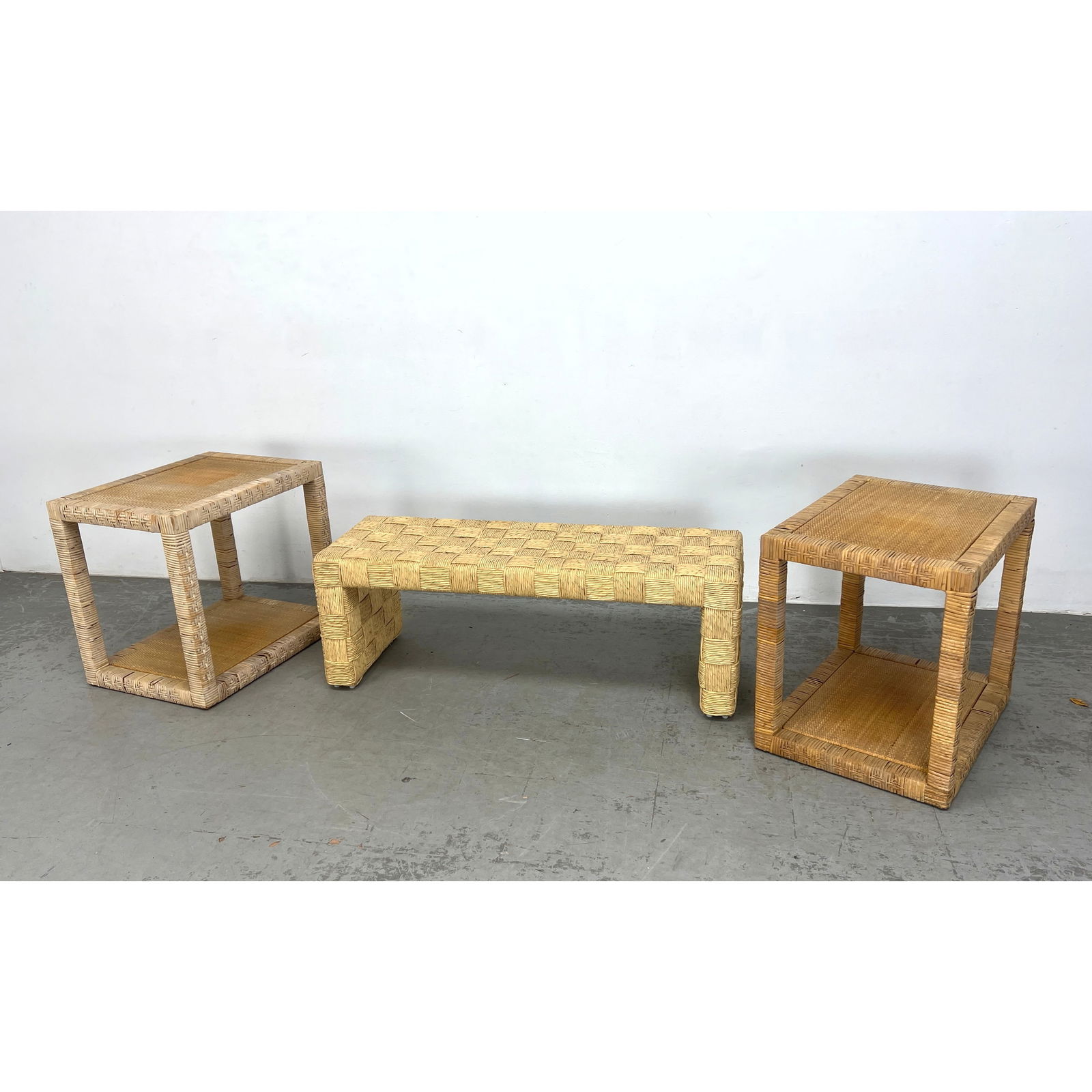 3pcs Rattan Furniture Cord woven bench and 2 Rattan side Tables. (1 of 20)