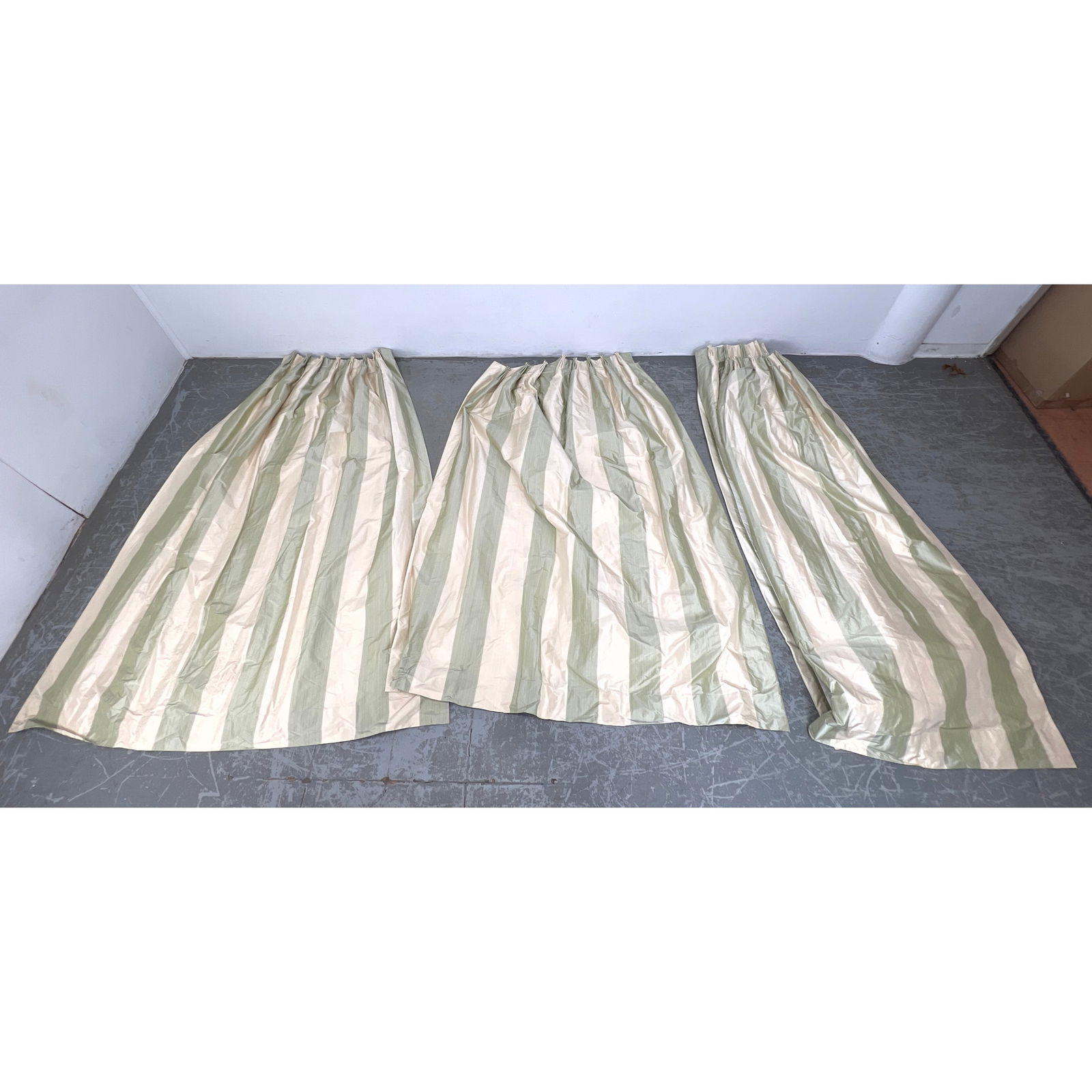 4 panels of hand-sewn custom silk soft-pleat curtains in Wickham Satin Stripe by Schumacher, double- (1 of 11)