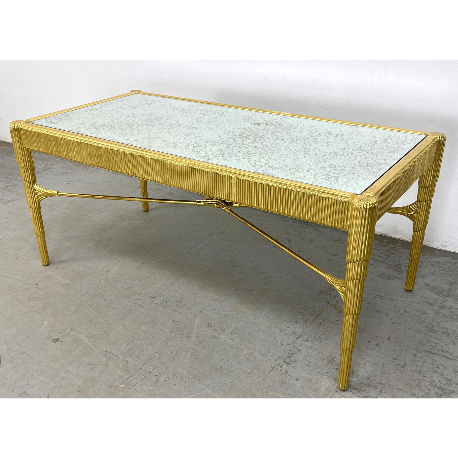 NANCY CORZINE "Curtain Cocktail" Gilt Coffee Table. High Style Decorator Table in a gilt finish with (1 of 8)