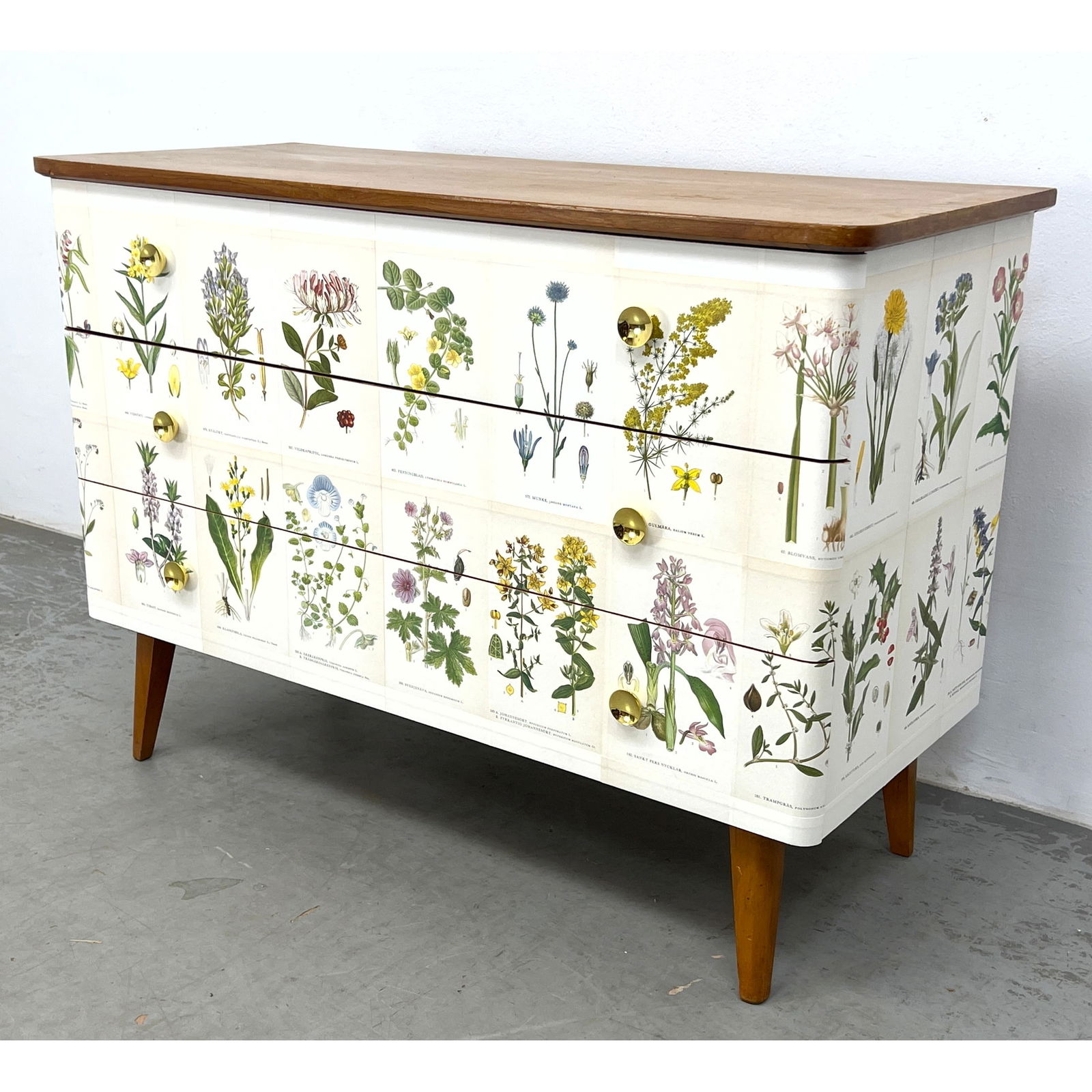 3 Drawer Swedish Flora Chest Dresser. Applied Floral Lithographs. (1 of 7)