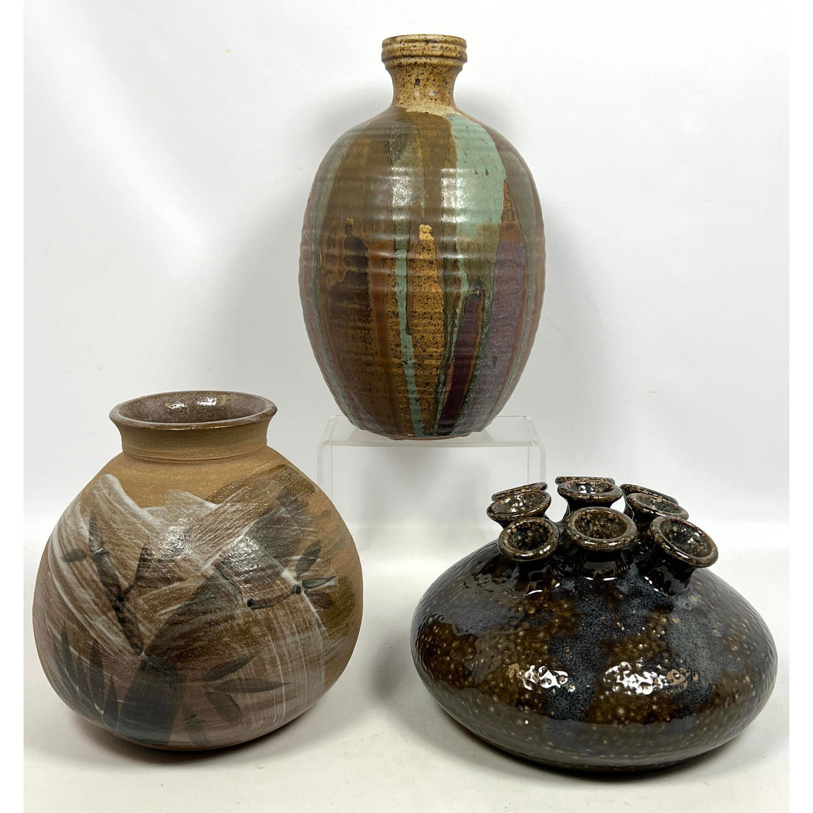 3pcs American Glazed Earthen Studio Pottery Vases. Signed. Cressey Style. (1 of 15)