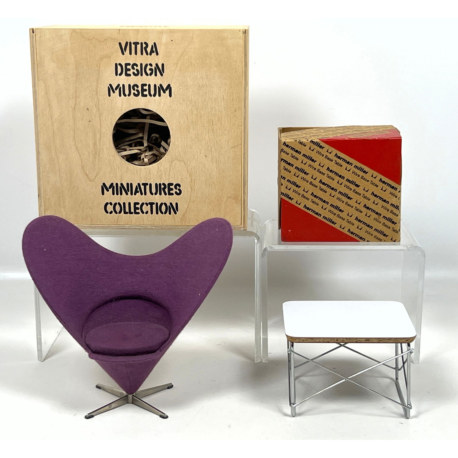 Vitra Miniature Panton Heart Chair and Miniature Herman Miller Eames LTR Table with original boxes (1 of 14)