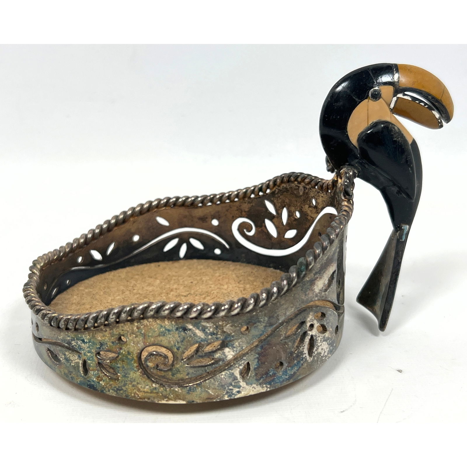 EMILIA CASTILLO Silver Plate Toucan Wine Coaster Bottle Holder.: EMILIA CASTILLO Silver Plate Toucan Wine Coaster Bottle Holder. Dimensions: Height: 4 inches, Width: 5 inches, Depth: 6 inches. --- US Packing and Shipping charge: In house shipping available. Will be
