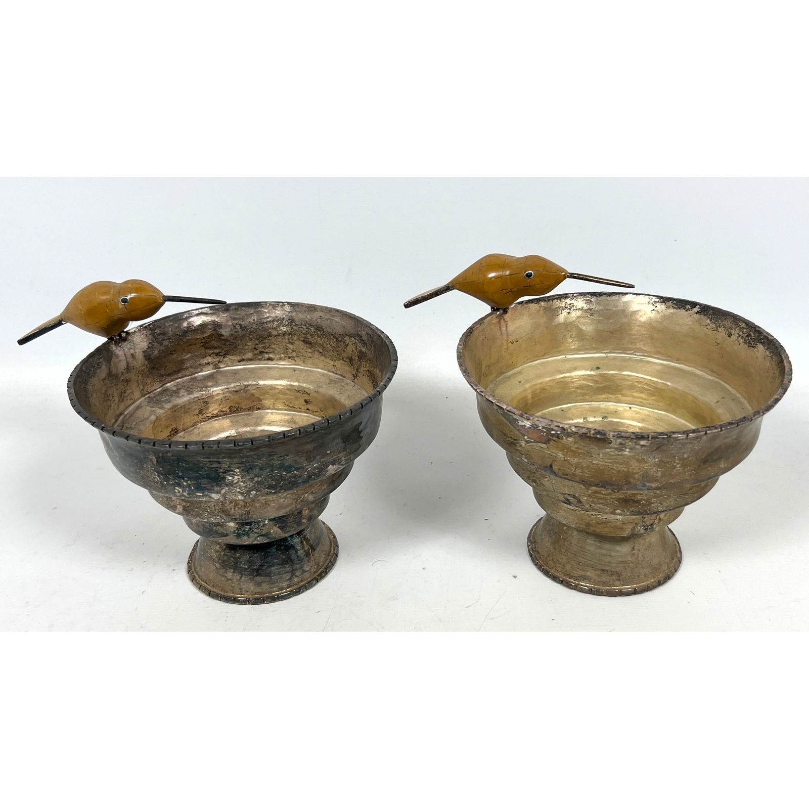 2pc EMILIA CASTILLO Hummingbird Bowls. Sculptural Stepped Tiered form Silver Plate Bowls have stone (1 of 14)