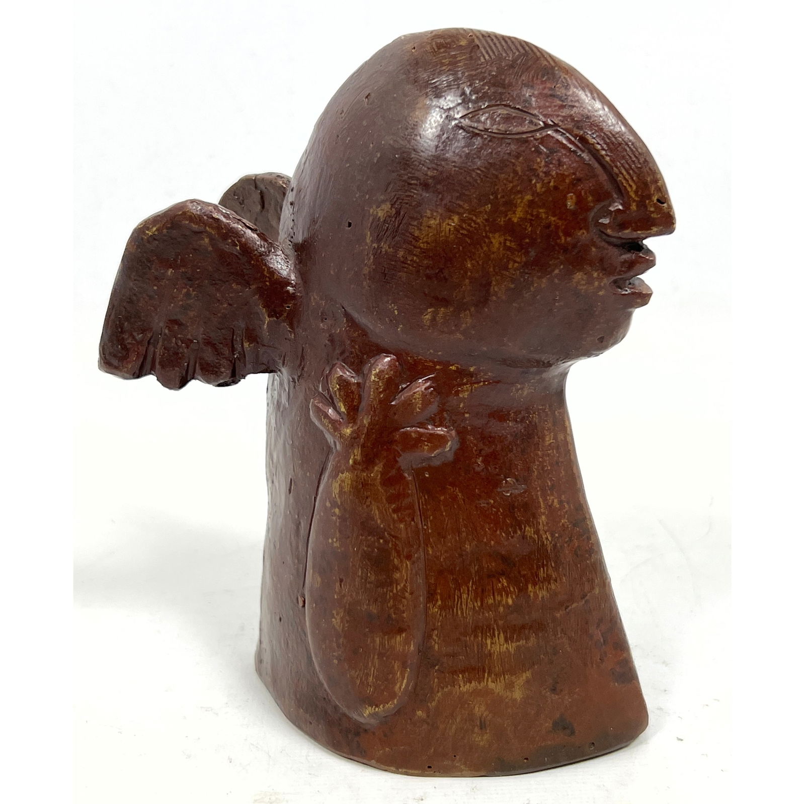 Small Figural Bronze Angel Sculpture. Modernist. Raised Arms. Extended Wings. (1 of 8)