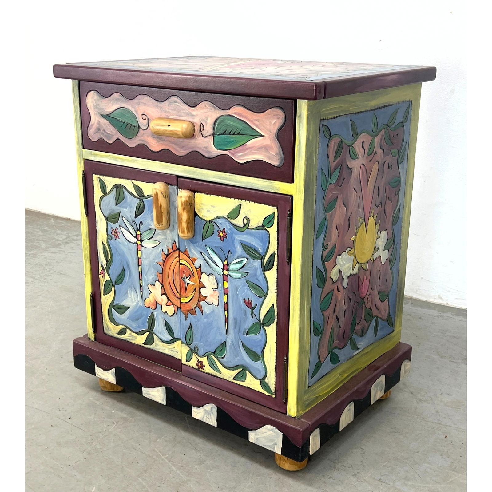 STICKS FURNITURE by SARAH GRANT Cabinet. STICKS 1999 Treasures Painted Side Table Cabinet. Carved an (1 of 9)