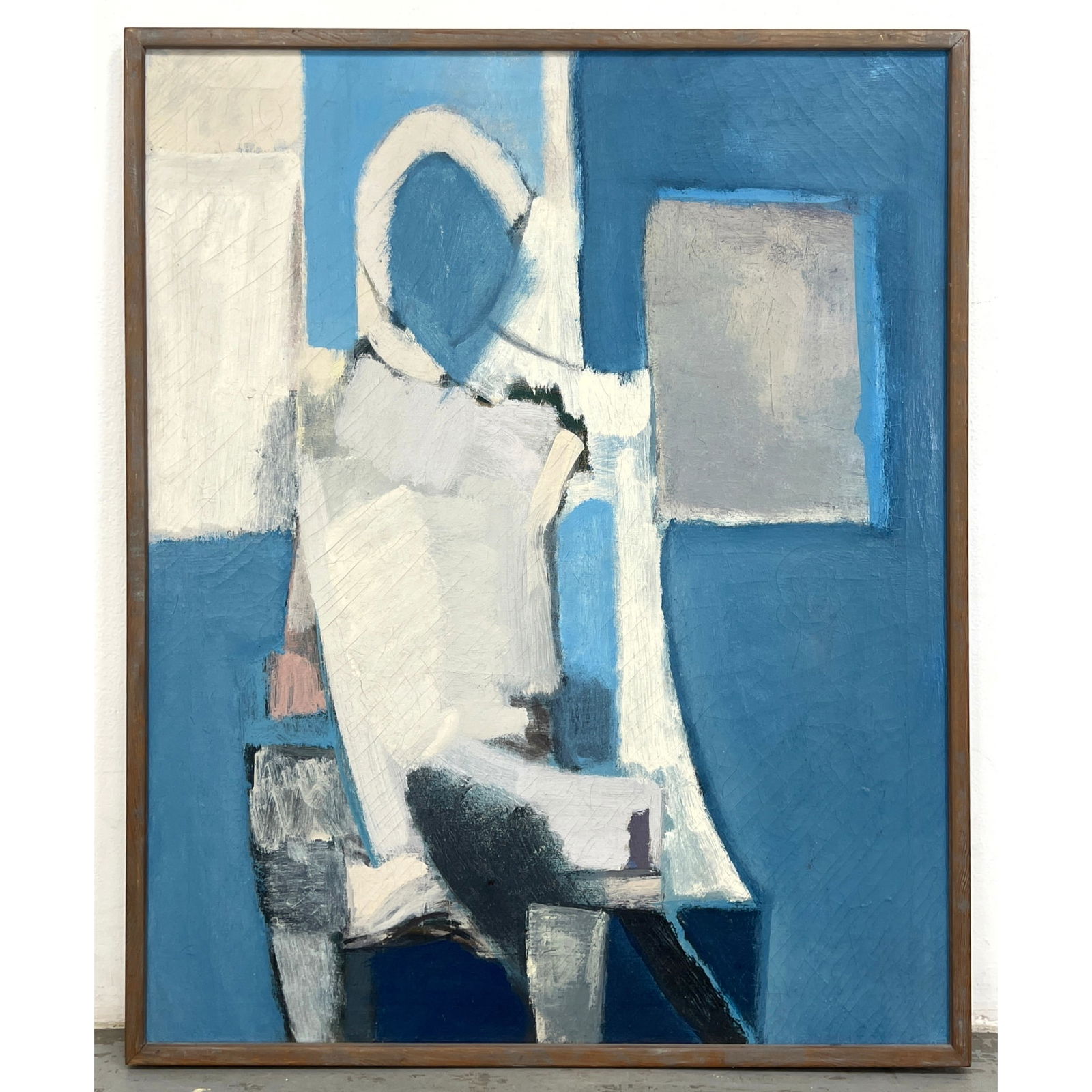 Barbara Brown Abstract Figural Cubist Style Painting. Waiting. (1 of 10)