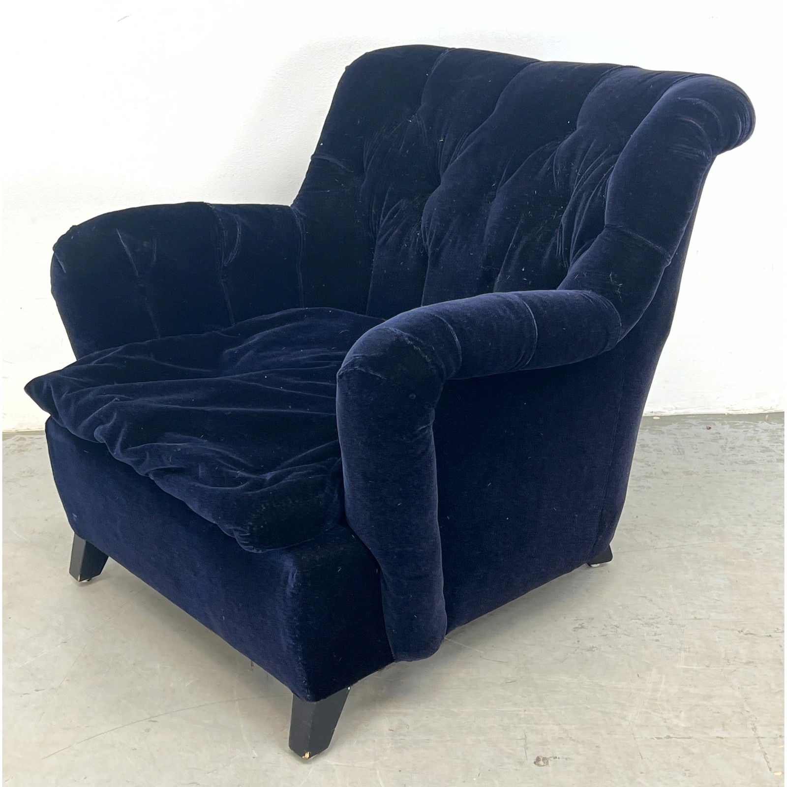 James Mont club chair. Dark Blue.: James Mont club chair. Dark Blue. Dimensions: Height: 32 inches, Width: 36 inches, Depth: 38 inches. - Seat Height: 16 inches --- - We offer curbside delivery for most items to NYC, Manhattan, Close B
