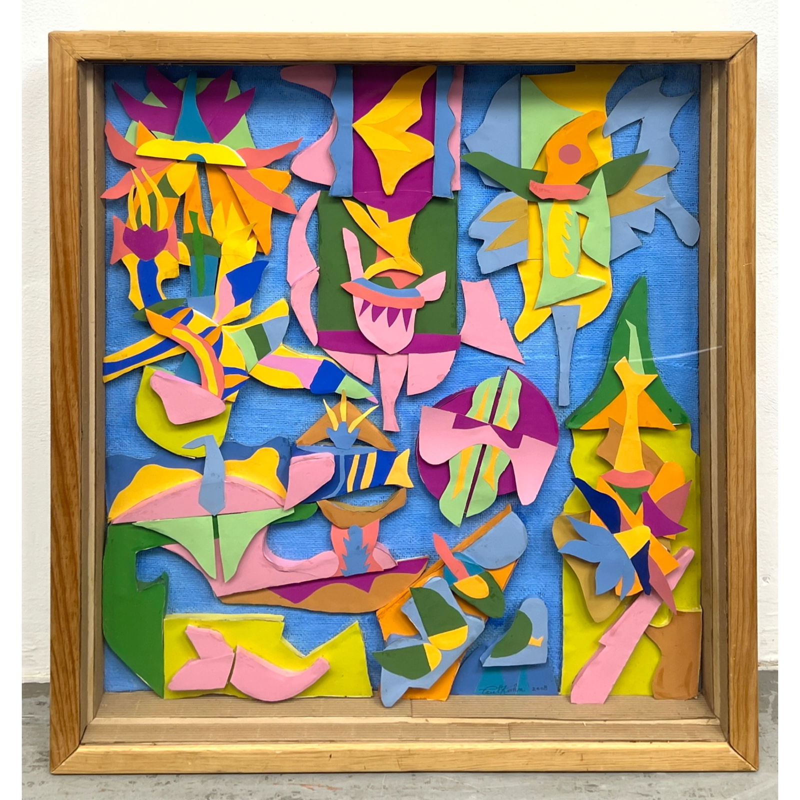 Paul Kohn Mixed Media Painting art. Trying To Make All The Collage cut outs. . Pieces Fit.: Paul Kohn Mixed Media Painting art. Trying To Make All The Collage cut outs. . Pieces Fit. Dimensions: Height: 31 inches, Width: 27 inches, Depth: 4 inches. --- - We offer curbside delivery for most i