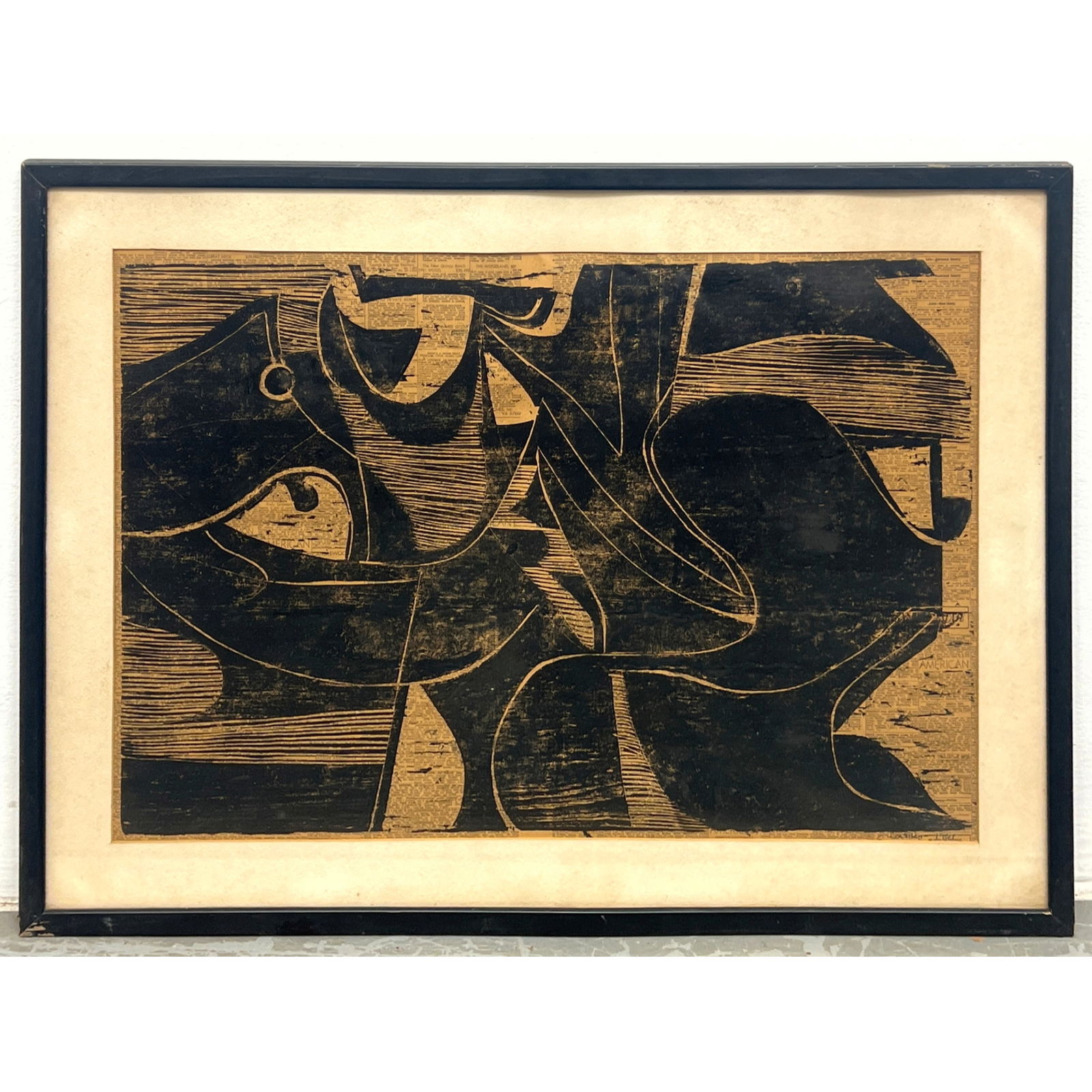 Signed Coonley 1961 Modernist Abstract Linocut Print on Newsprint Paper (1 of 8)