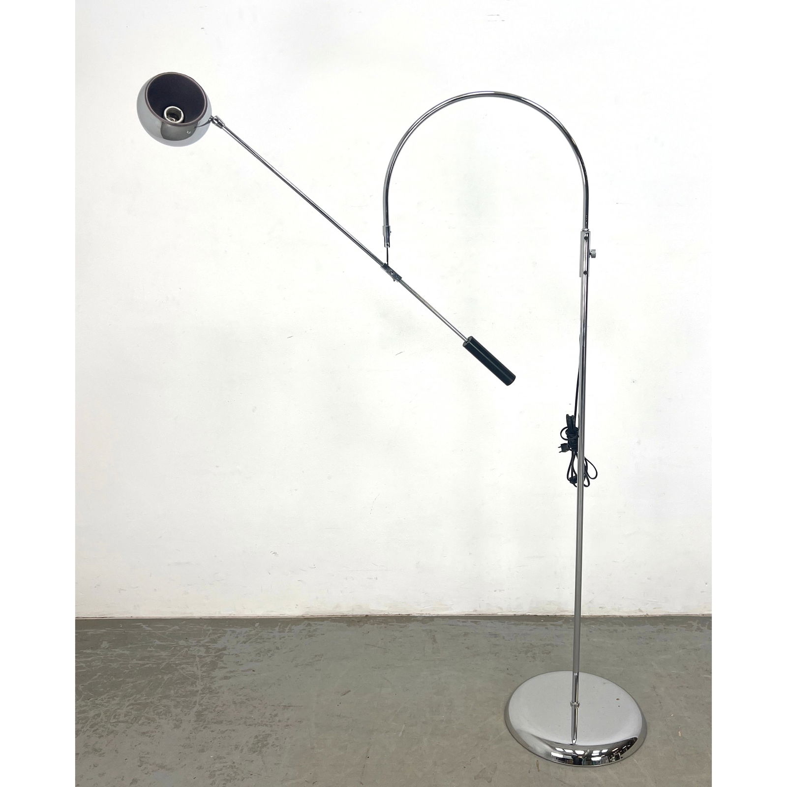 ROBERT SONNEMAN Chrome "Orbiter" Floor Lamp. Mid Century Modern. Cantilever Arm supports Ball Shade. (1 of 8)