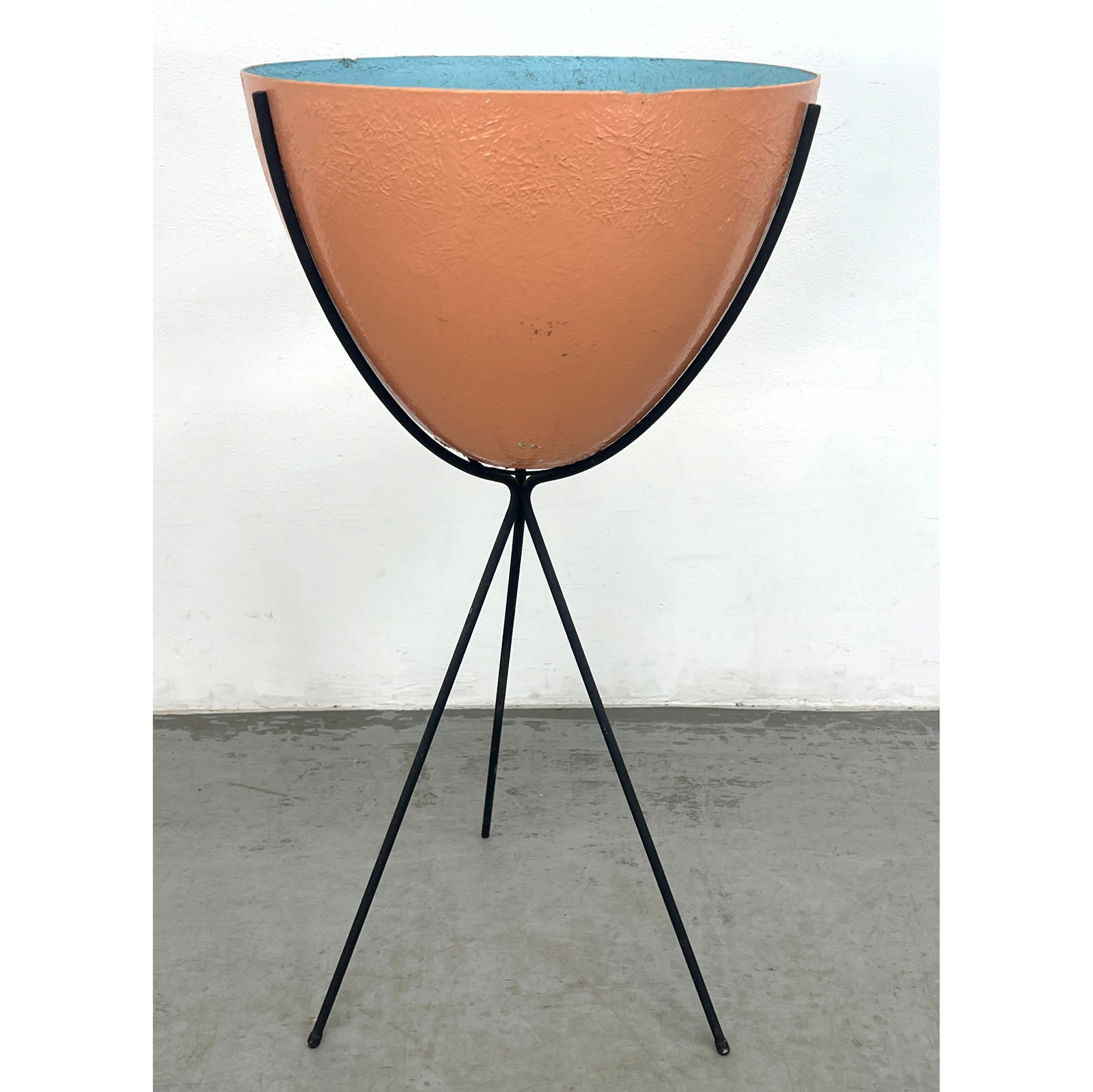 Fiberglass Bullet Planter attributed to Kimball. Iron base. Painted finish.: Fiberglass Bullet Planter attributed to Kimball. Iron base. Painted finish. Dimensions: Height: 29 inches, Width: 15 inches, Depth: 15 inches. --- - We offer curbside delivery for most items to NYC, M