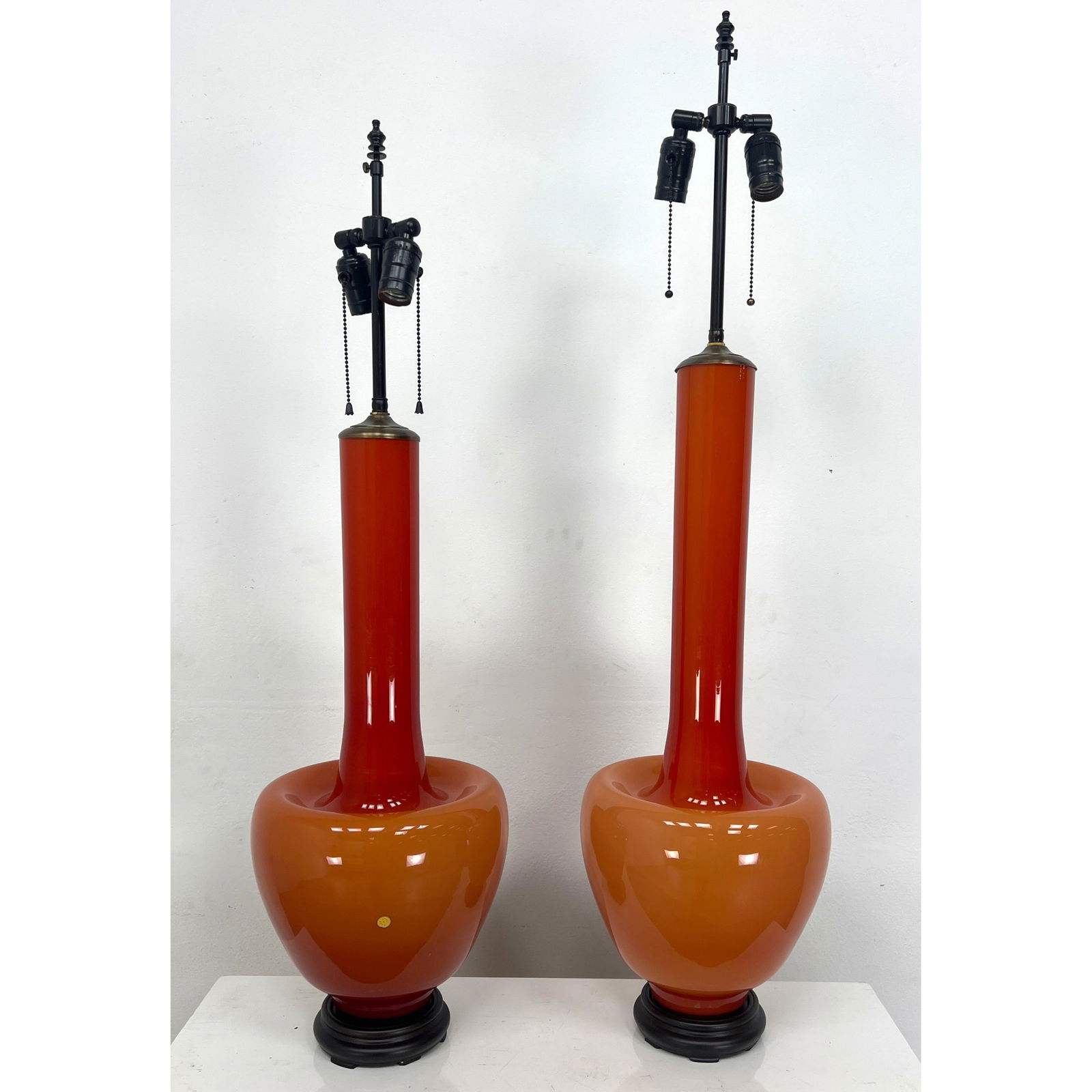 Pr Long Necked Art Glass Table Lamps. Italian Murano. Reddish. Modernist Lighting. Large dramatic de (1 of 11)