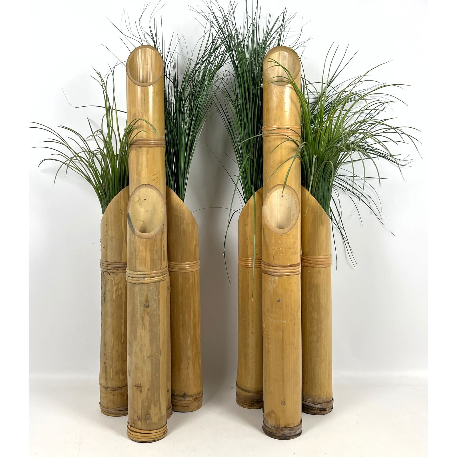 Pr Large Natural Bamboo Planters, Tiki Vases. Each has 4 Large Bamboo elements to hold dried flowers (1 of 11)