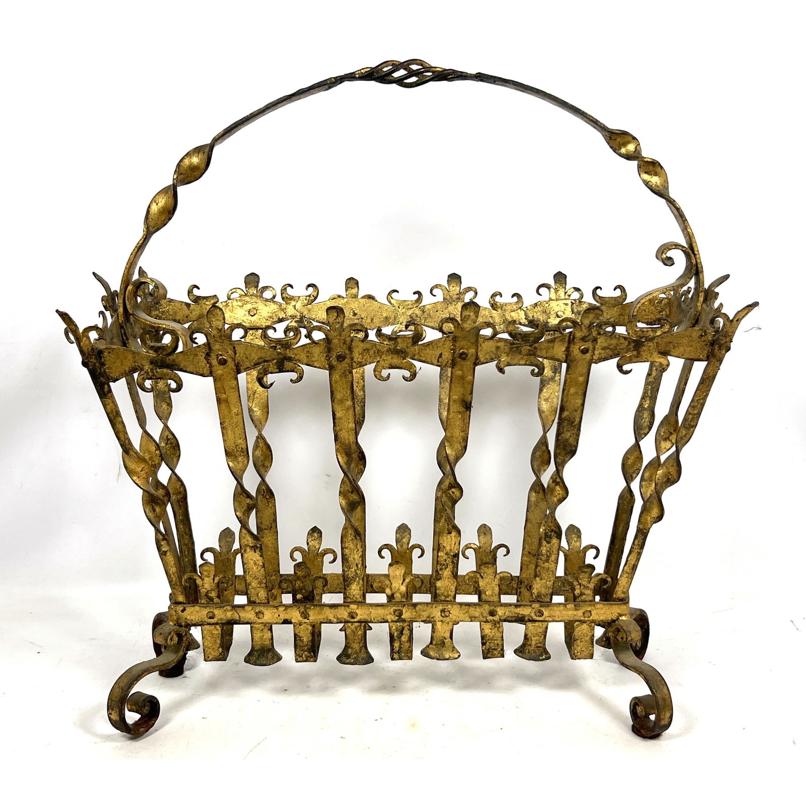 Highly Decorative Gilt Wrought Iron Magazine Rack. Twisted Slats. Decorative C and Fleur de lis moti (1 of 11)
