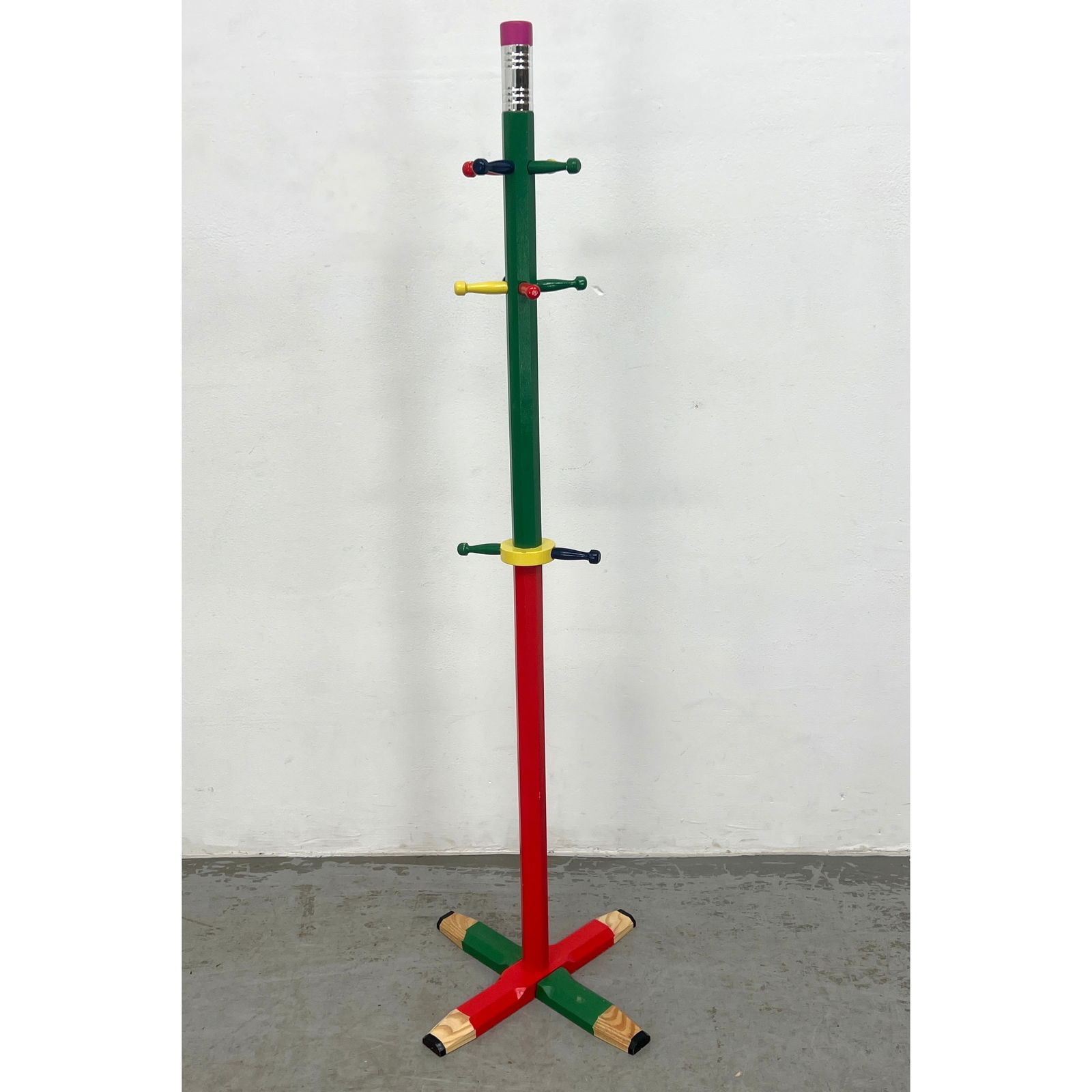 Pierre Sala inspired Colorful Pencil form Coat Rack. Child's Room. Floor Model.: Pierre Sala inspired Colorful Pencil form Coat Rack. Child's Room. Floor Model. Dimensions: Height: 49.25 inches, Width: 15 inches, Depth: 15 inches. --- - We offer curbside delivery for most items to