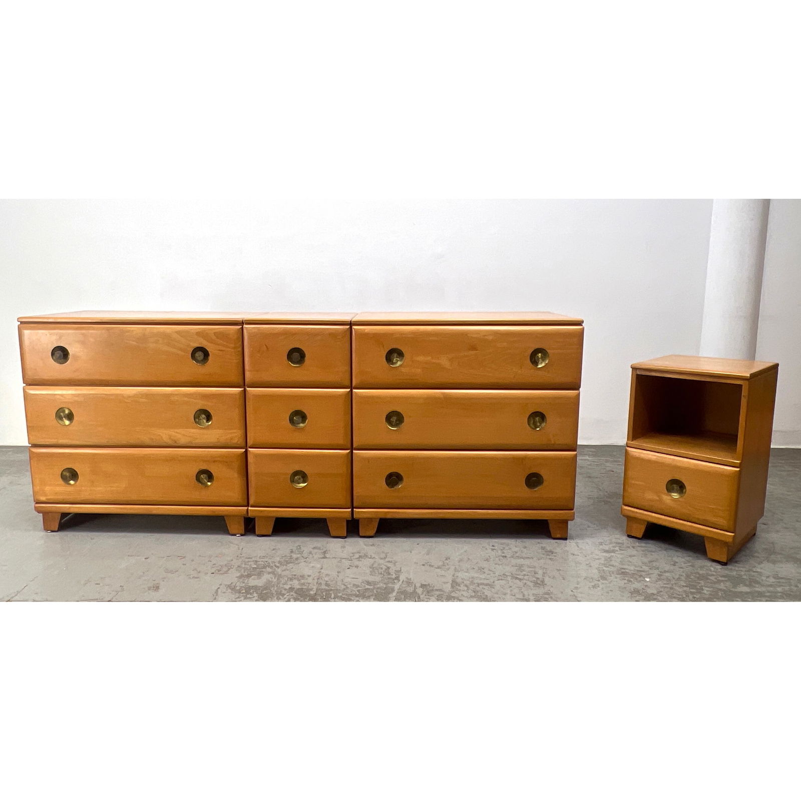 4pc Modernist Mid Century Bedroom Furniture. Night Stand. Pr Bachelor Chests. Single narrow 3 drawer (1 of 20)