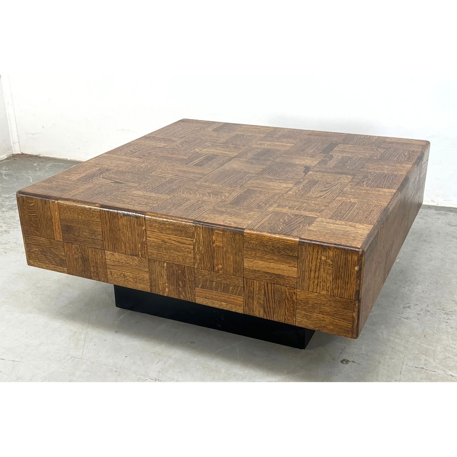 Parquet Floating Square Cocktail Coffee Table with a Plinth Base Mid Century (1 of 8)