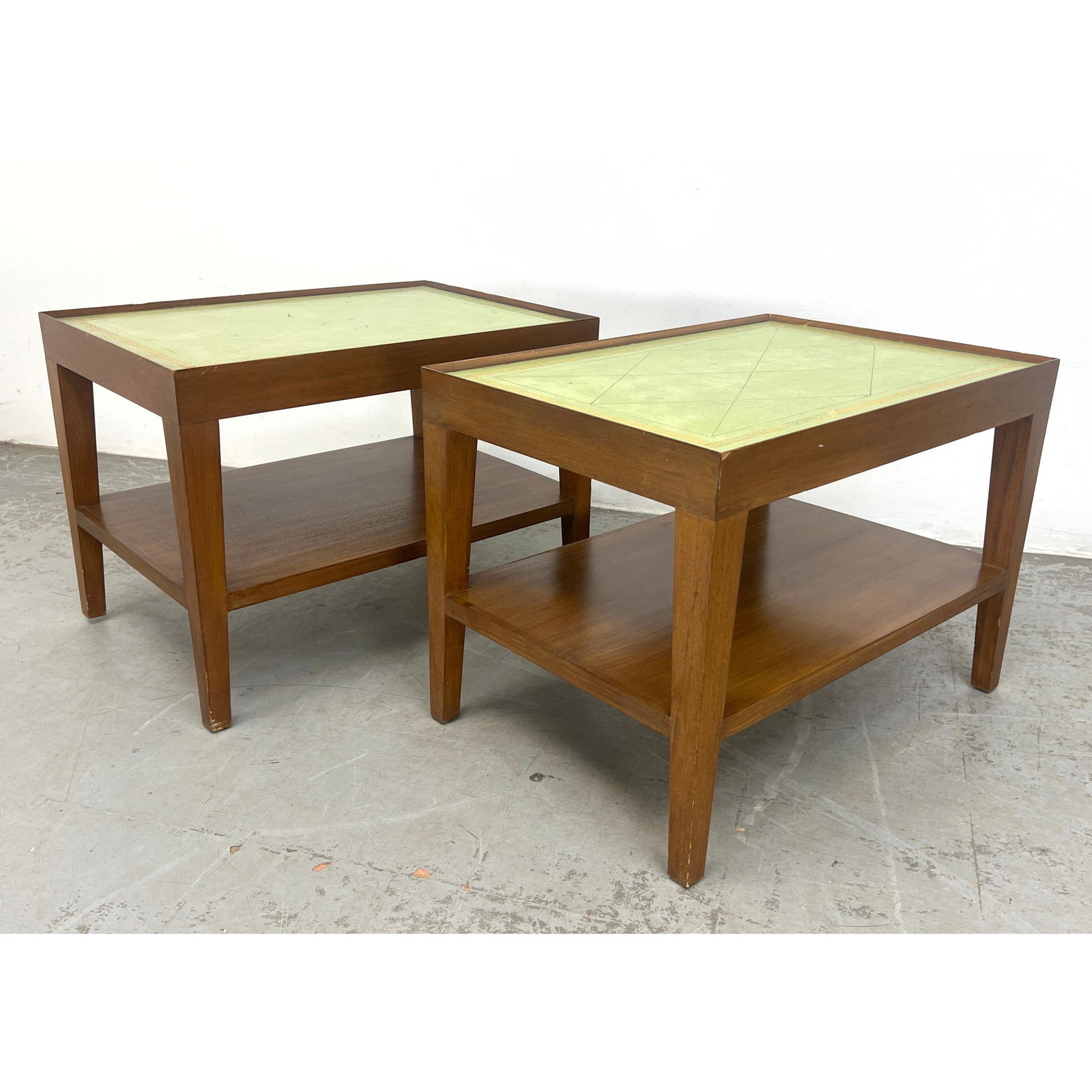 Pair Tommi Parzinger Style Leather Top Side End Tables. Consignor says purchased from Gene wilder Es (1 of 17)