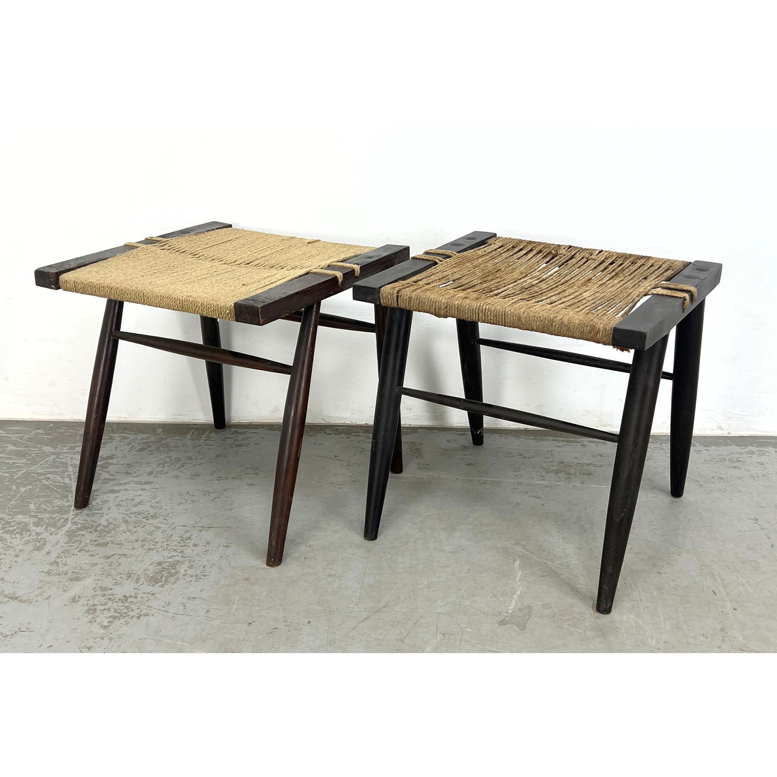 2pcs Nakashima Style Grass Rope Stools converted from chairs. not a matched pair. (1 of 15)