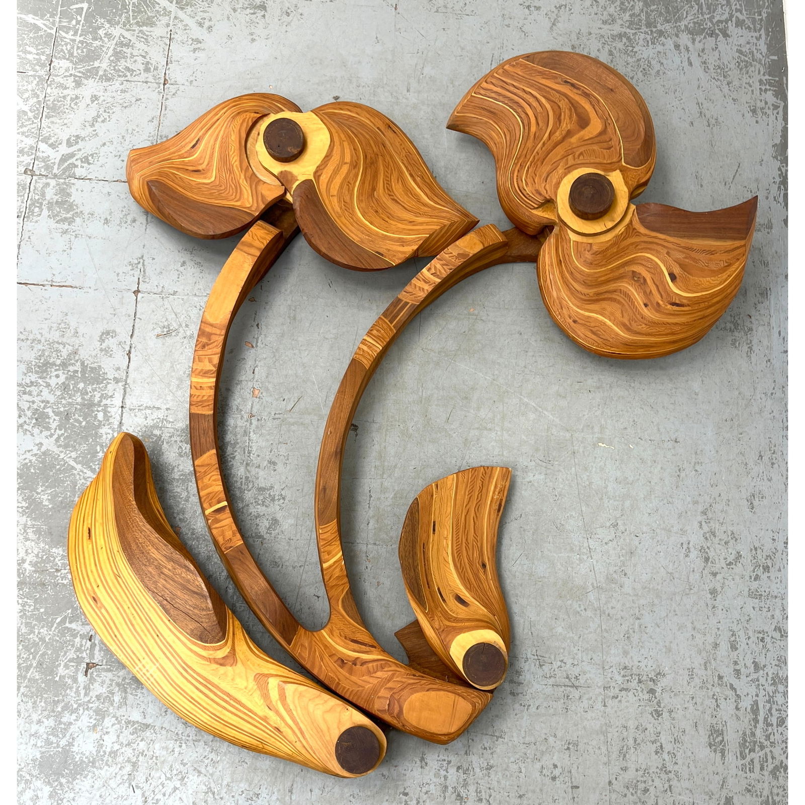 Extra large Laminated Wood Wall Sculpture. Signed Conard '72. Flowers. (1 of 10)