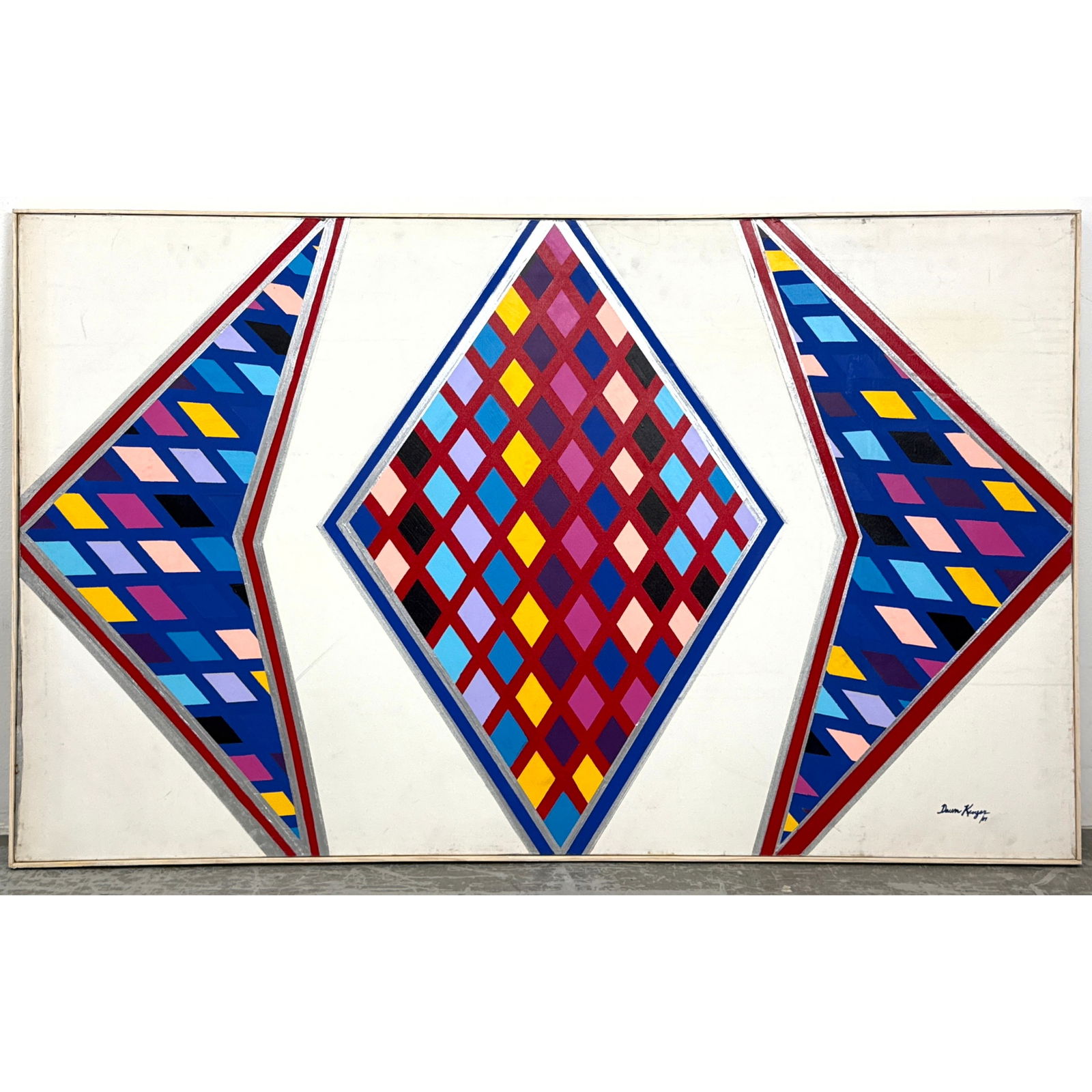 Large Dawn Kenzer Abstract Op Art Painting on Canvas. (1 of 9)