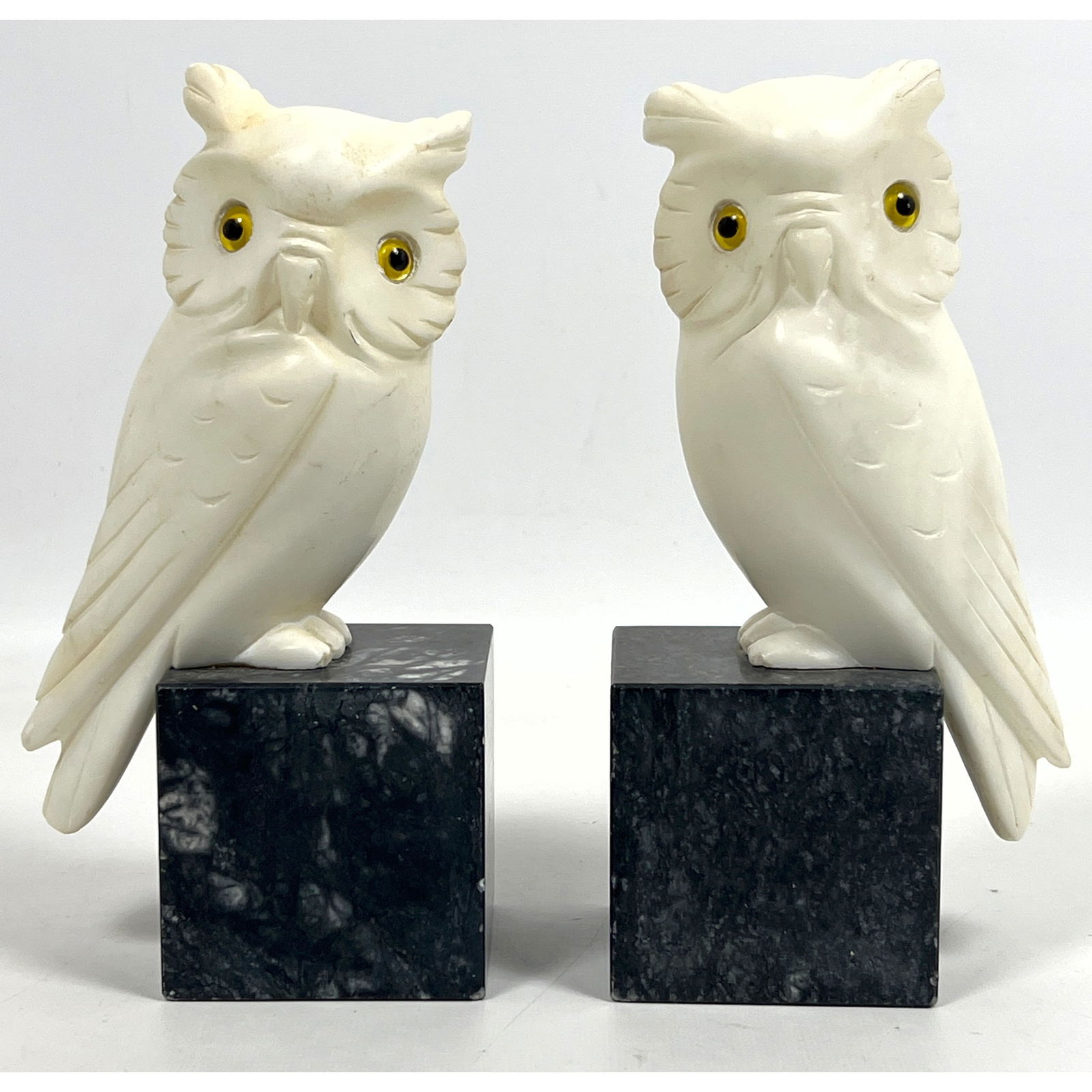 Pair Vintage Marble Owl Bookends with glass eyes. Very nicely done. Italy.: Pair Vintage Marble Owl Bookends with glass eyes. Very nicely done. Italy. Dimensions: Height: 8 inches, Width: 4.5 inches, Depth: 2.75 inches. --- US Packing and Shipping charge: In house shipping av