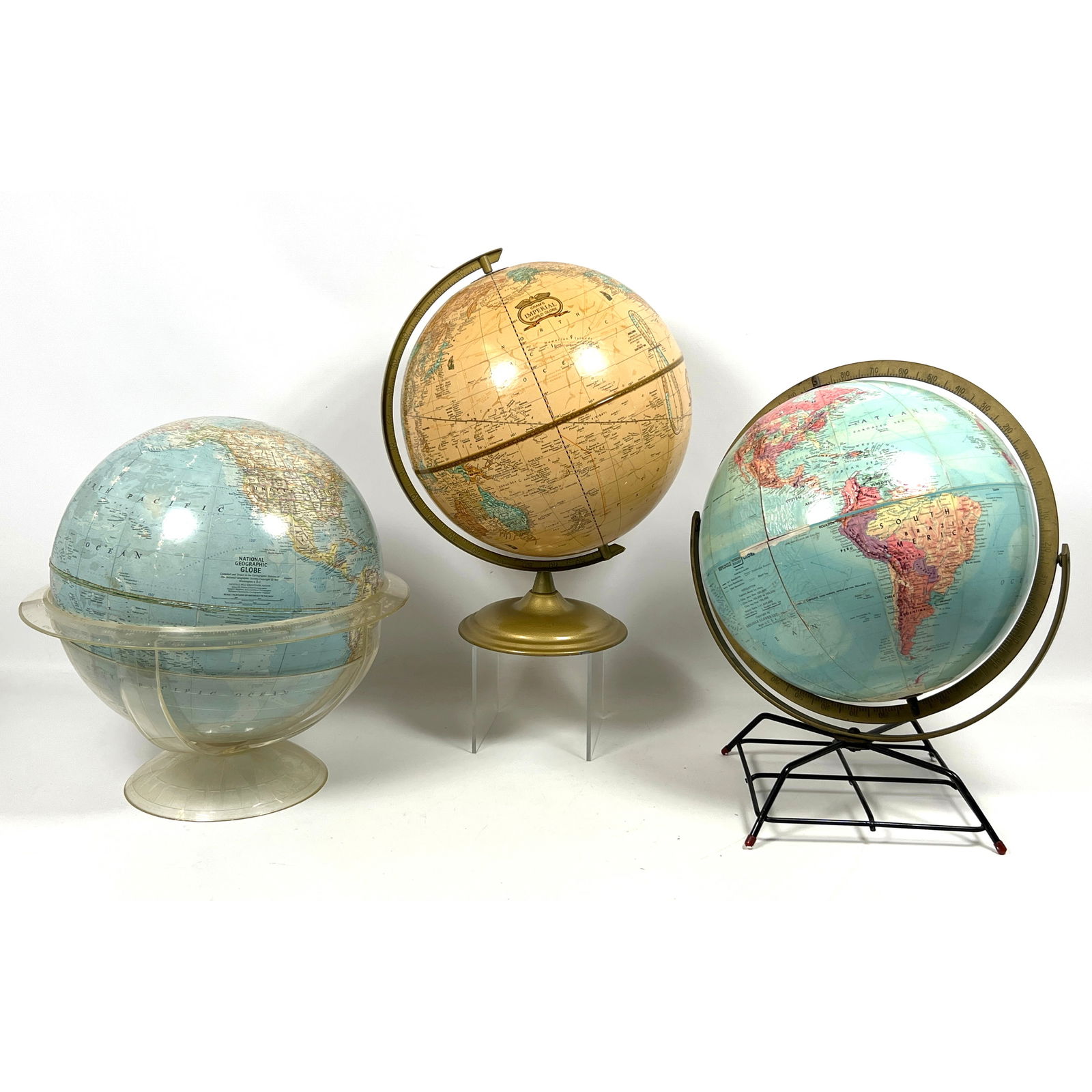 3 Vintage World Globes. Assorted Stands. (1 of 12)