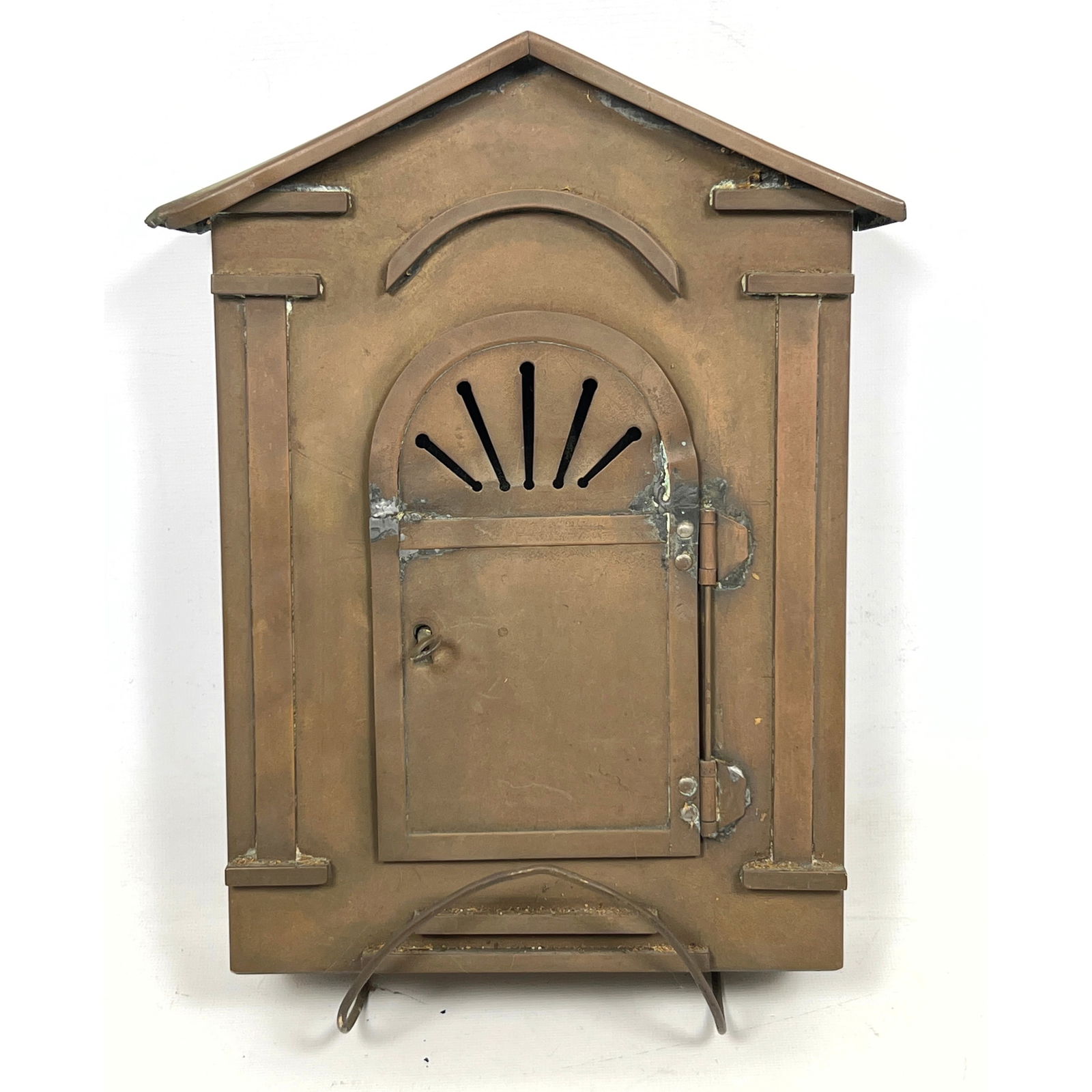 Small Copper Architectural Building form Vintage Mailbox. Pitched Roof has slot for Mail. Arched Doo (1 of 9)