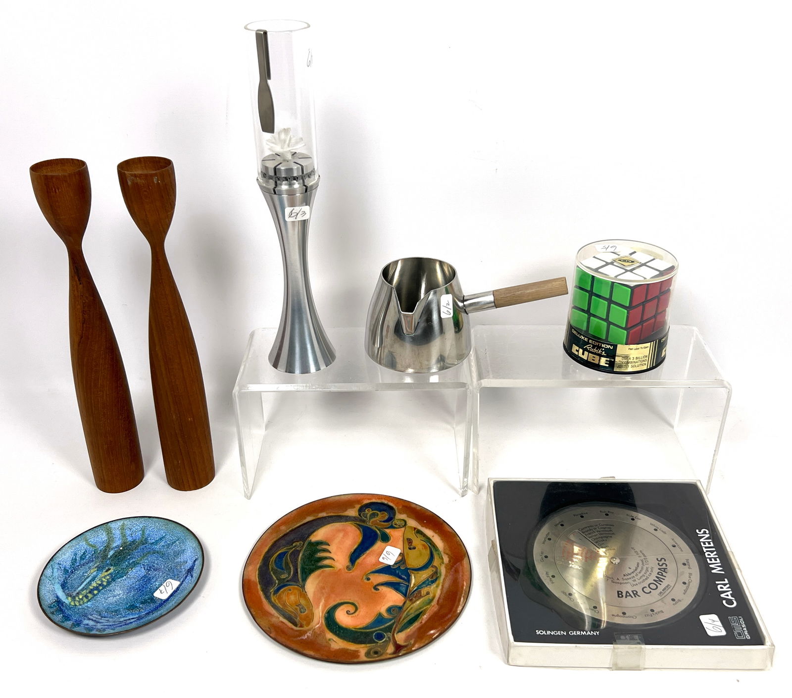 7pc MCM objects Tapio Wirkkala etc. pair of Teak Tapio Wirkkala candlesticks, Lundiotfte stainless a (1 of 20)