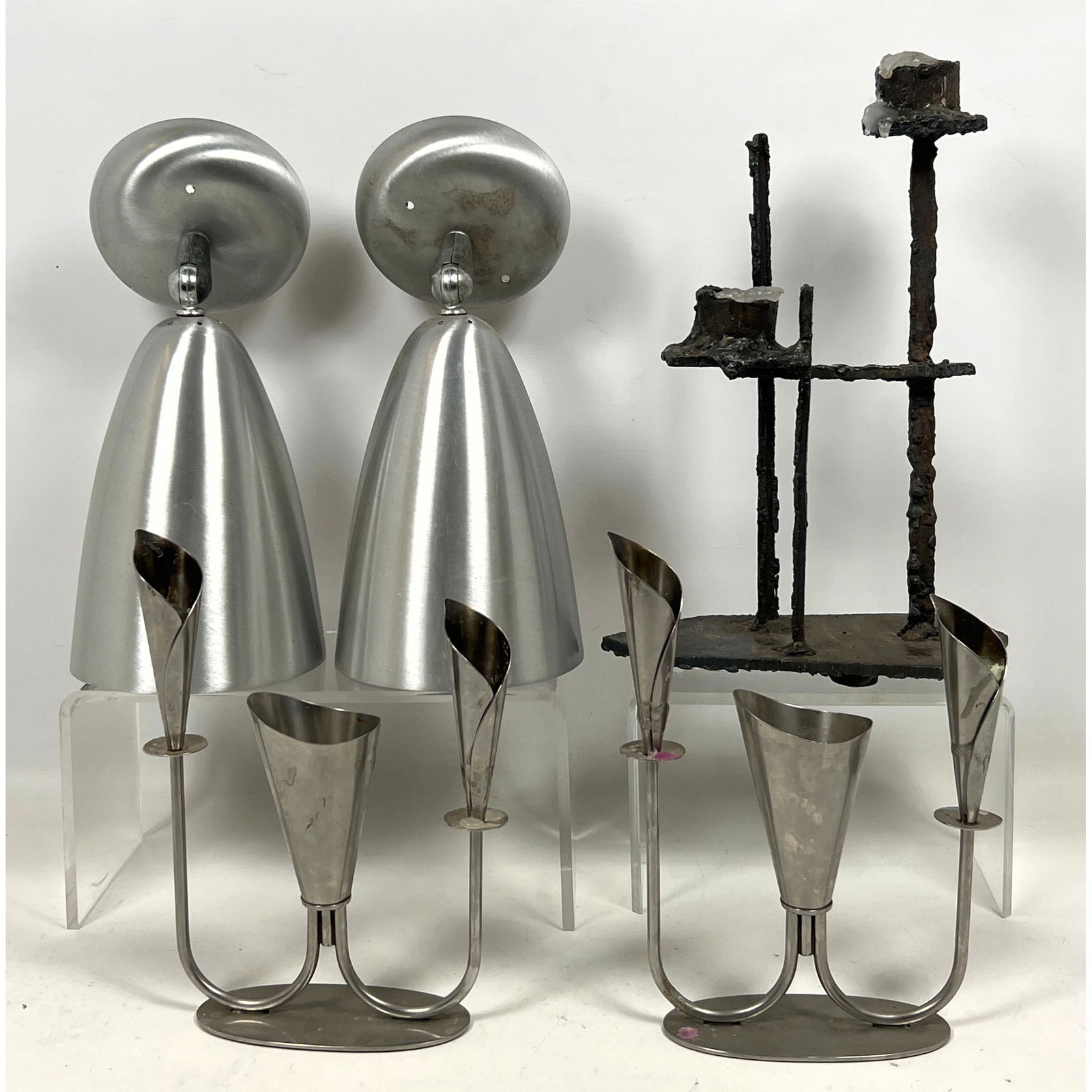 Industrial Metal Lot and Lighting. Brutalist Candelabra, Sconces, Candle Holders. (1 of 13)